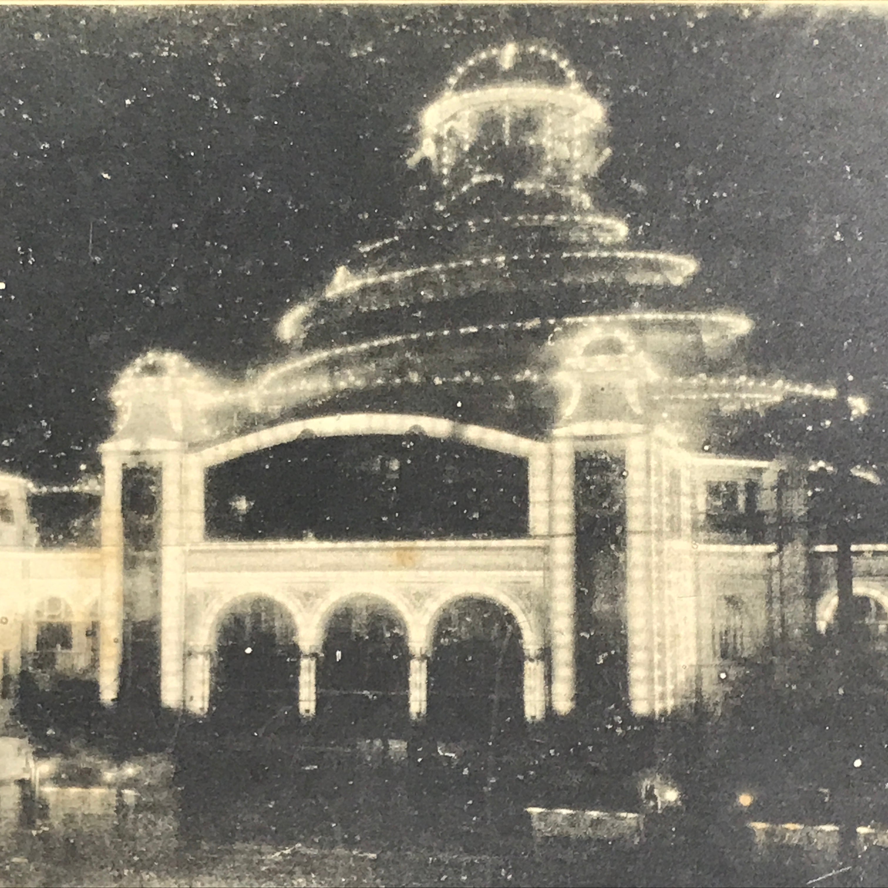 Japanese BW Postcard Osaka Rakutenchi Illuminations C1920 Night Photograph PC190