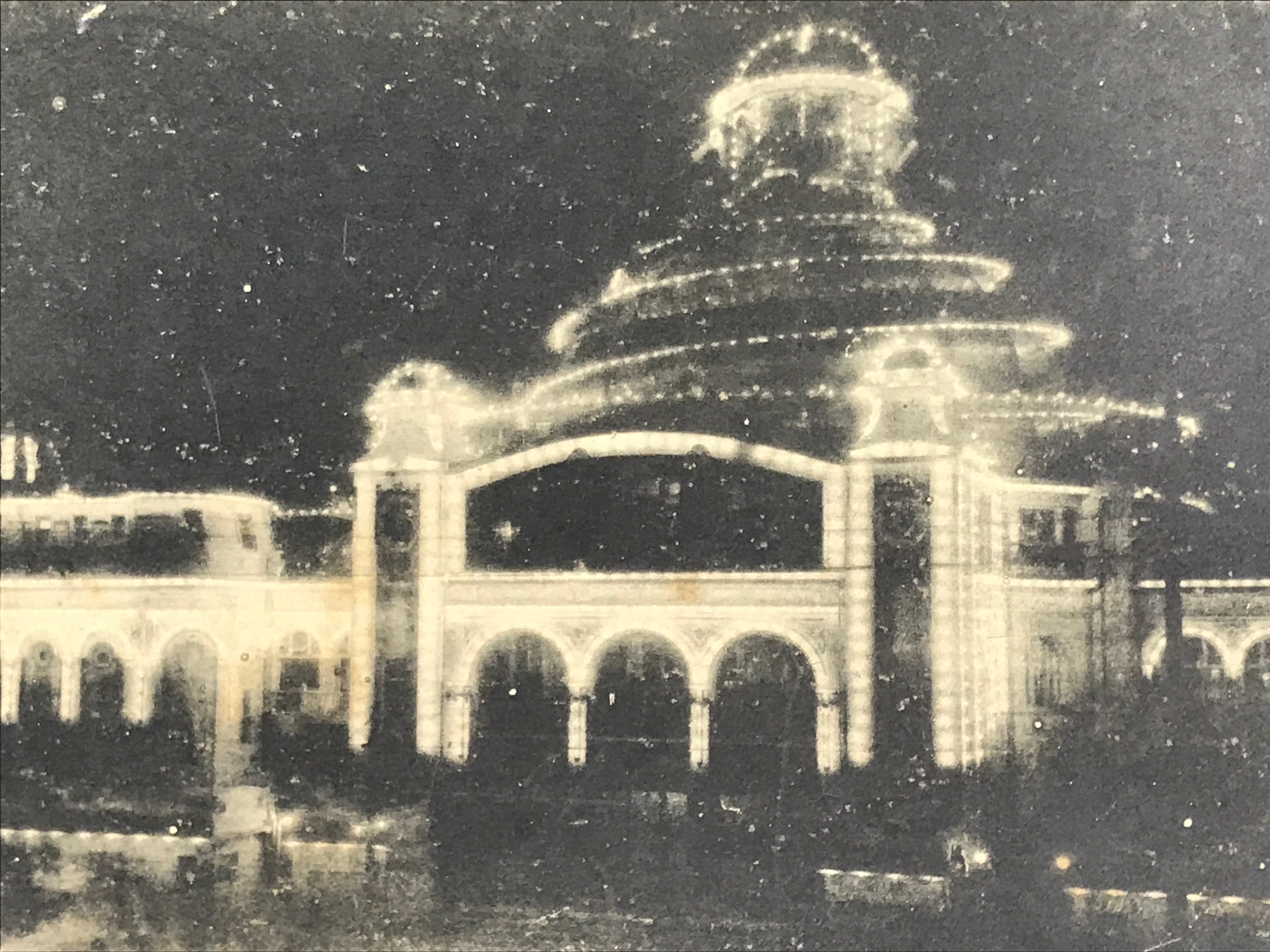 Japanese BW Postcard Osaka Rakutenchi Illuminations C1920 Night Photograph PC190