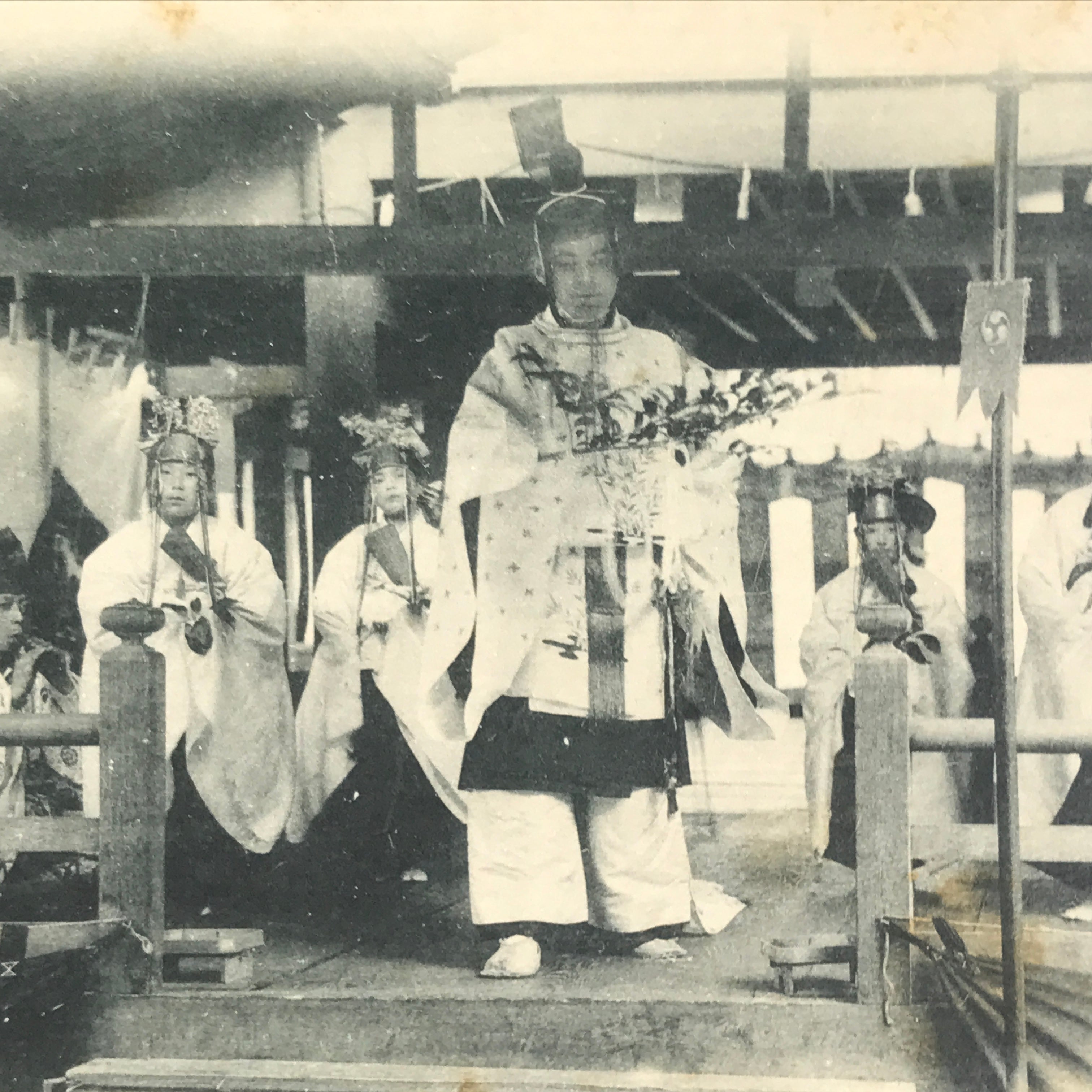 Japanese BW Postcard Owari Tsushima Daidai Kagura C1920 Shinto Ceremony PC170