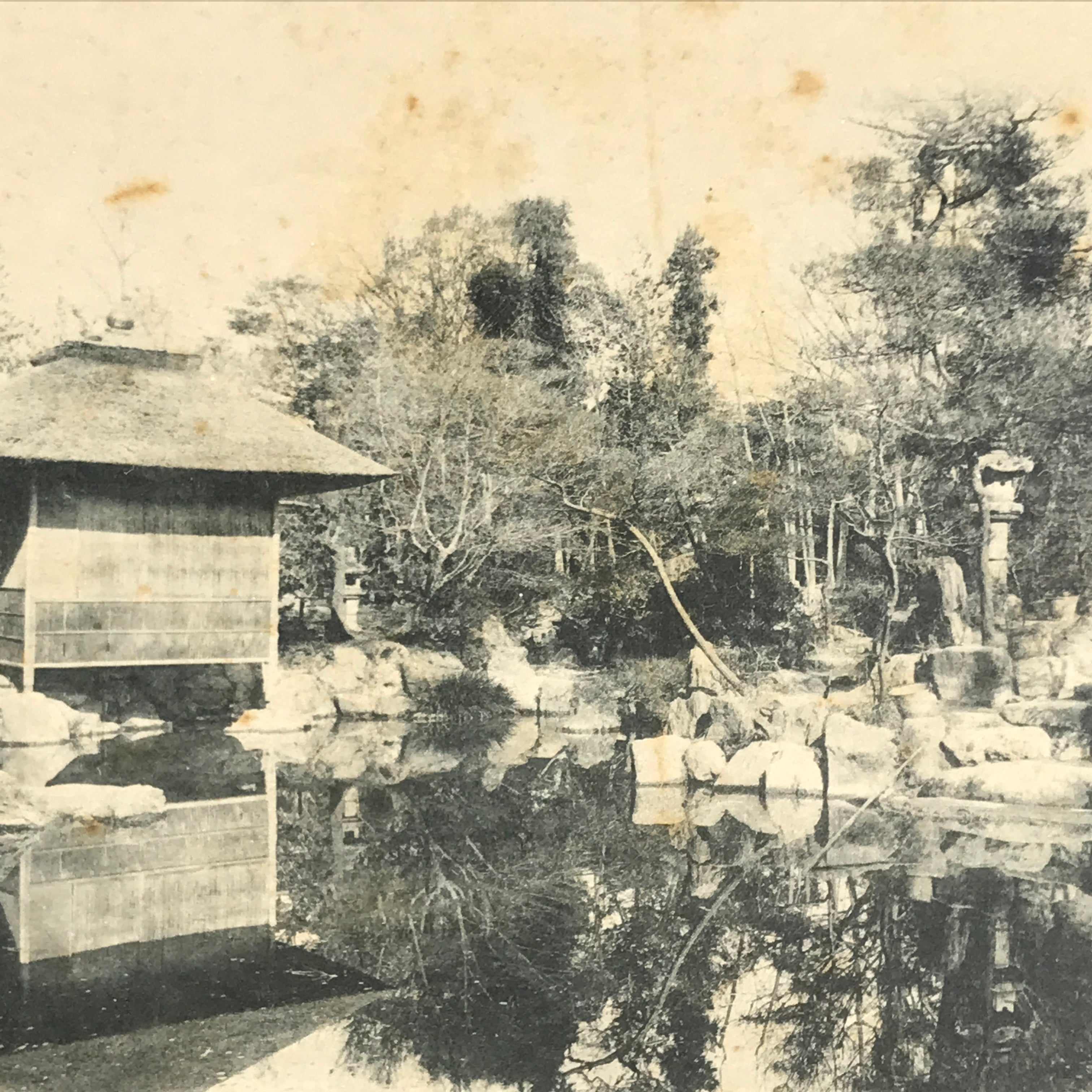 Japanese BW Postcard Owari Tsushima Shrine Garden C1920 Showa Photography PC176