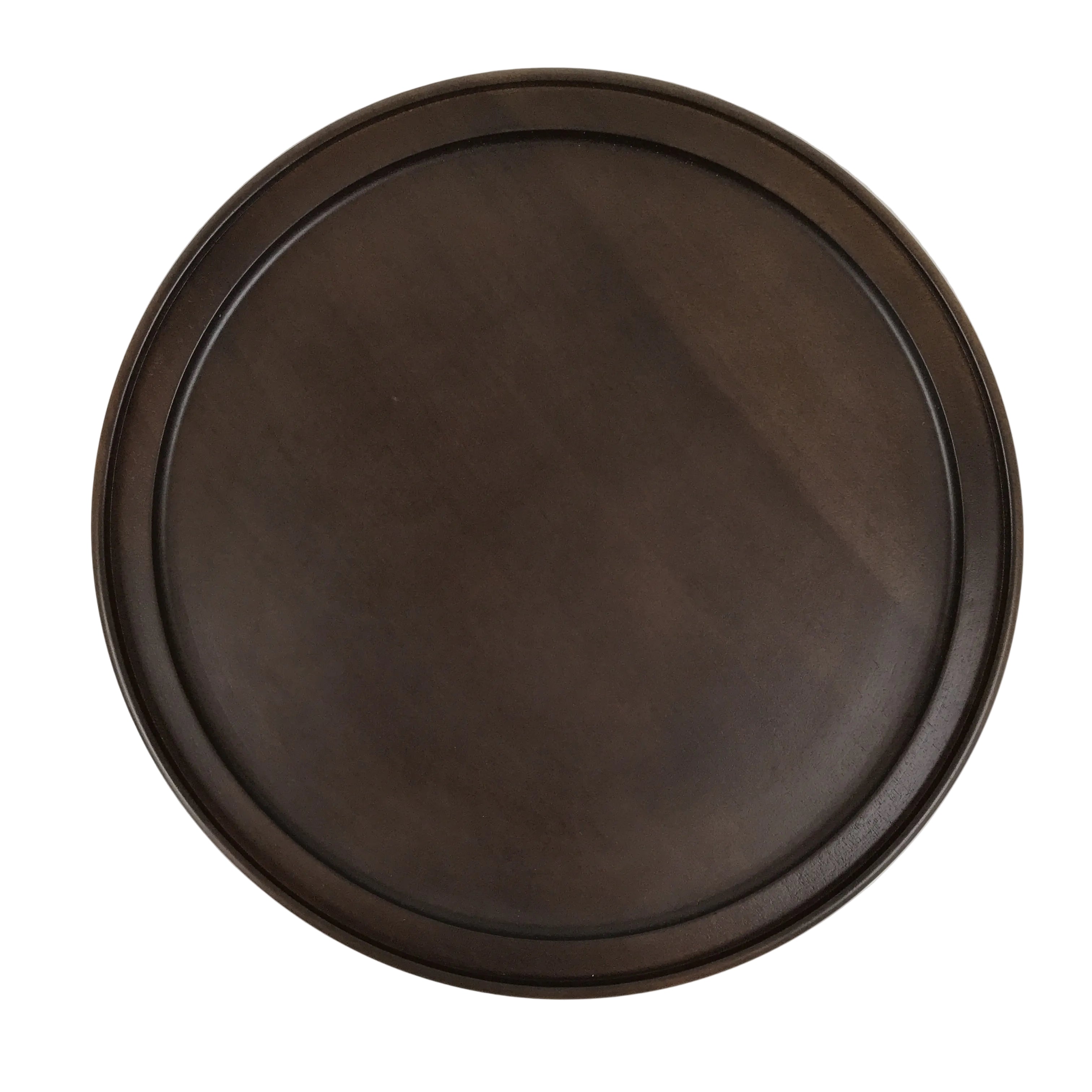 Japanese Brushed Lacquer Wooden Serving Tray Obon Vtg Round Brown Grain L610