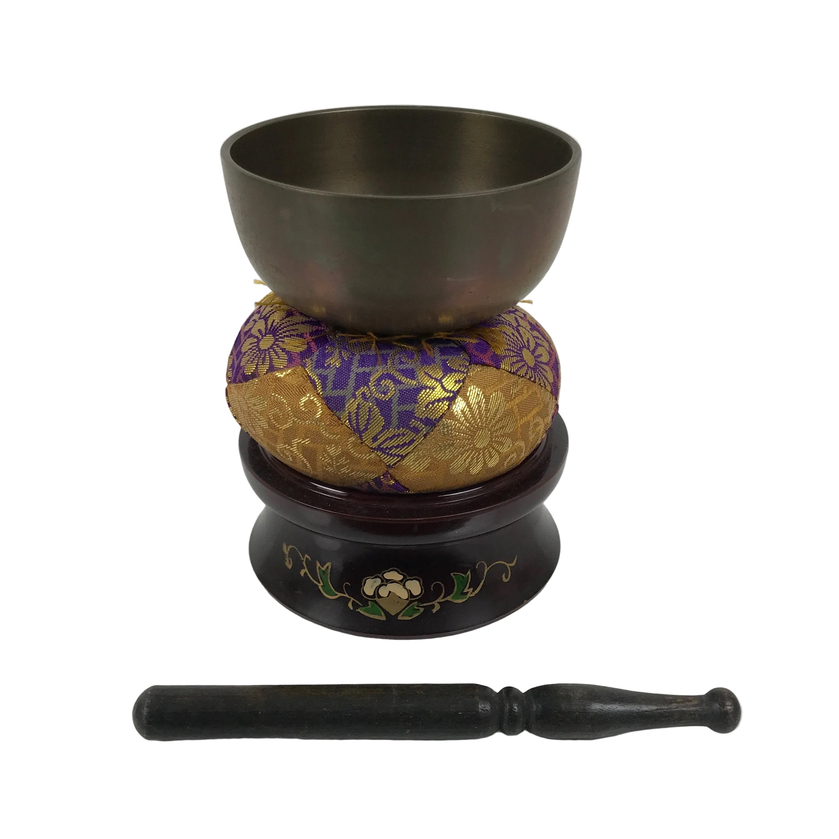 Japanese Buddhist Altar Fitting Bronze Orin Bell Singing Bowl Resin Stand BA905