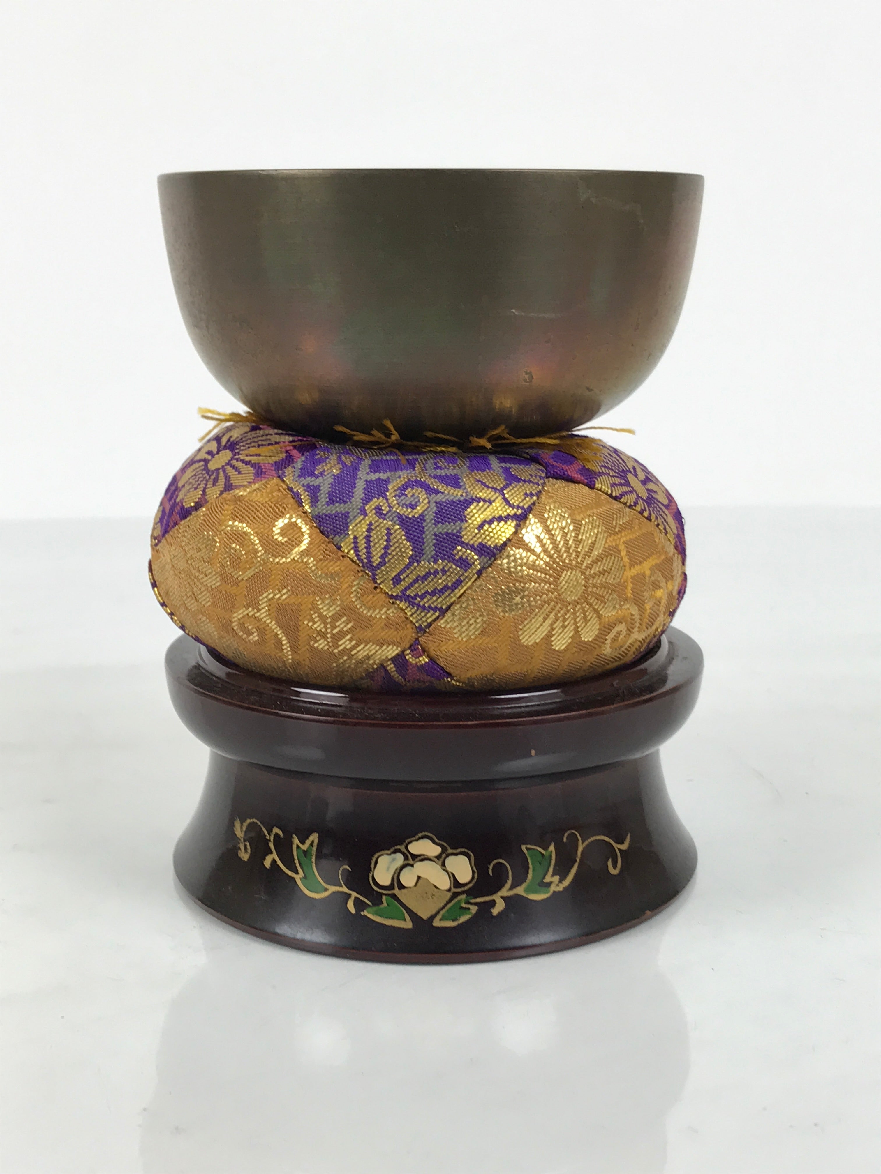 Japanese Buddhist Altar Fitting Bronze Orin Bell Singing Bowl Resin Stand BA905