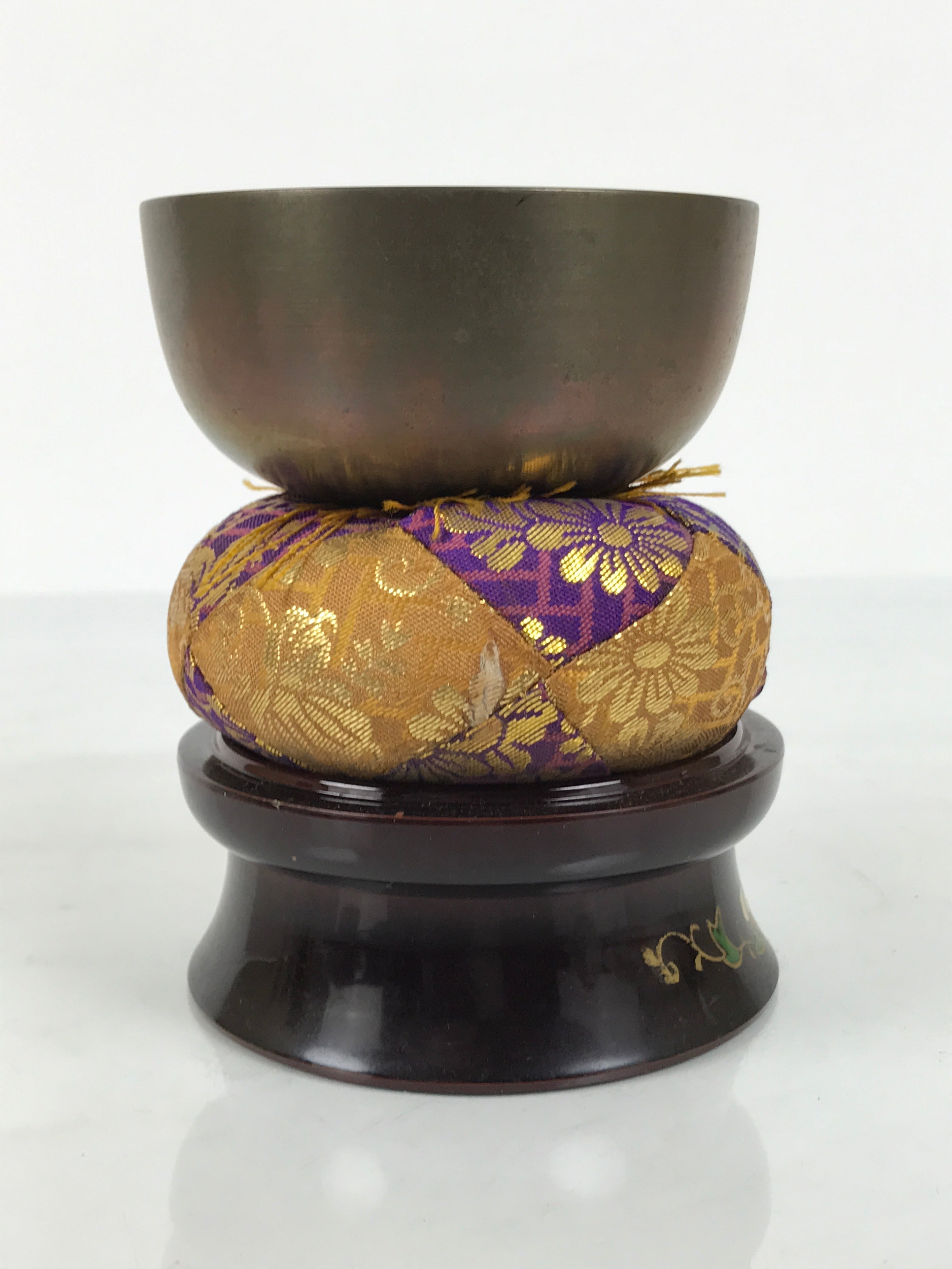 Japanese Buddhist Altar Fitting Bronze Orin Bell Singing Bowl Resin Stand BA905