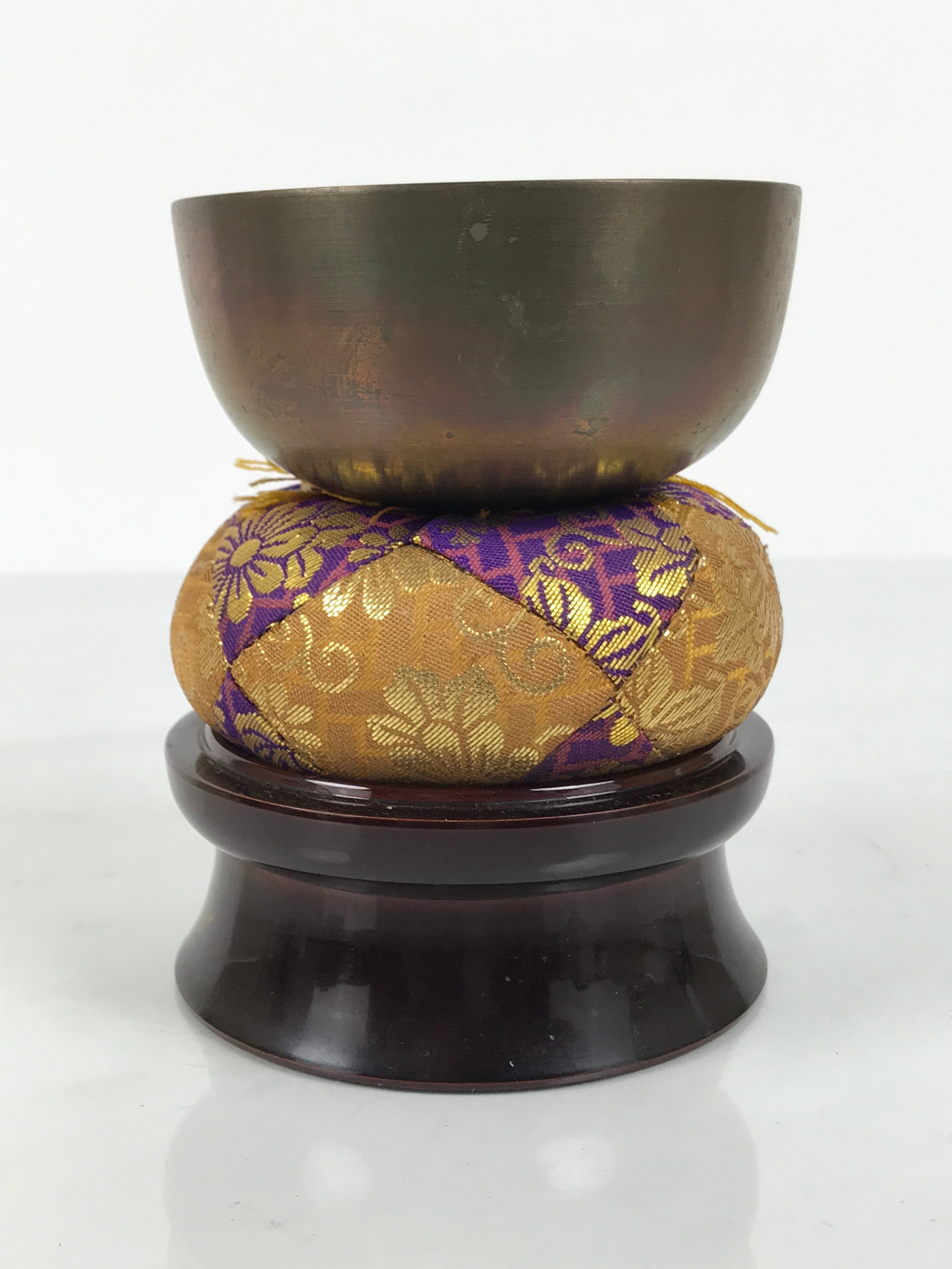 Japanese Buddhist Altar Fitting Bronze Orin Bell Singing Bowl Resin Stand BA905