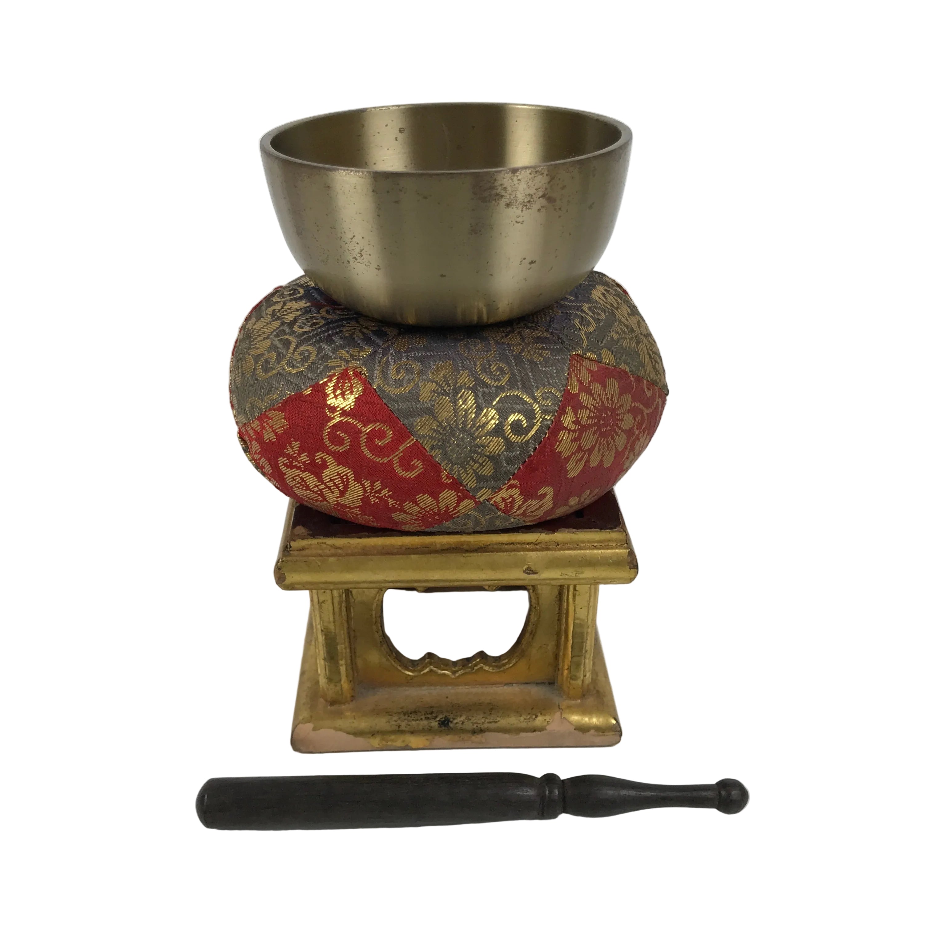 Japanese Buddhist Altar Fitting Metal Orin Bell Singing Bowl Wood Stand BA903