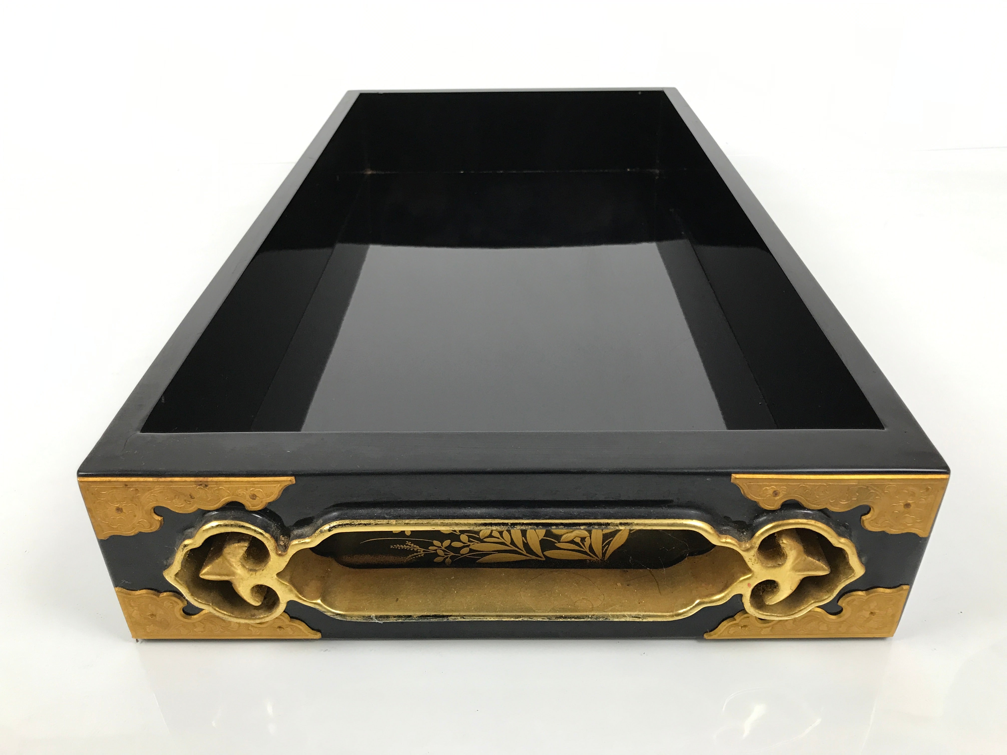Japanese Buddhist Altar Lacquered Drawer Brass Black Gold Bellflower Makie BP25