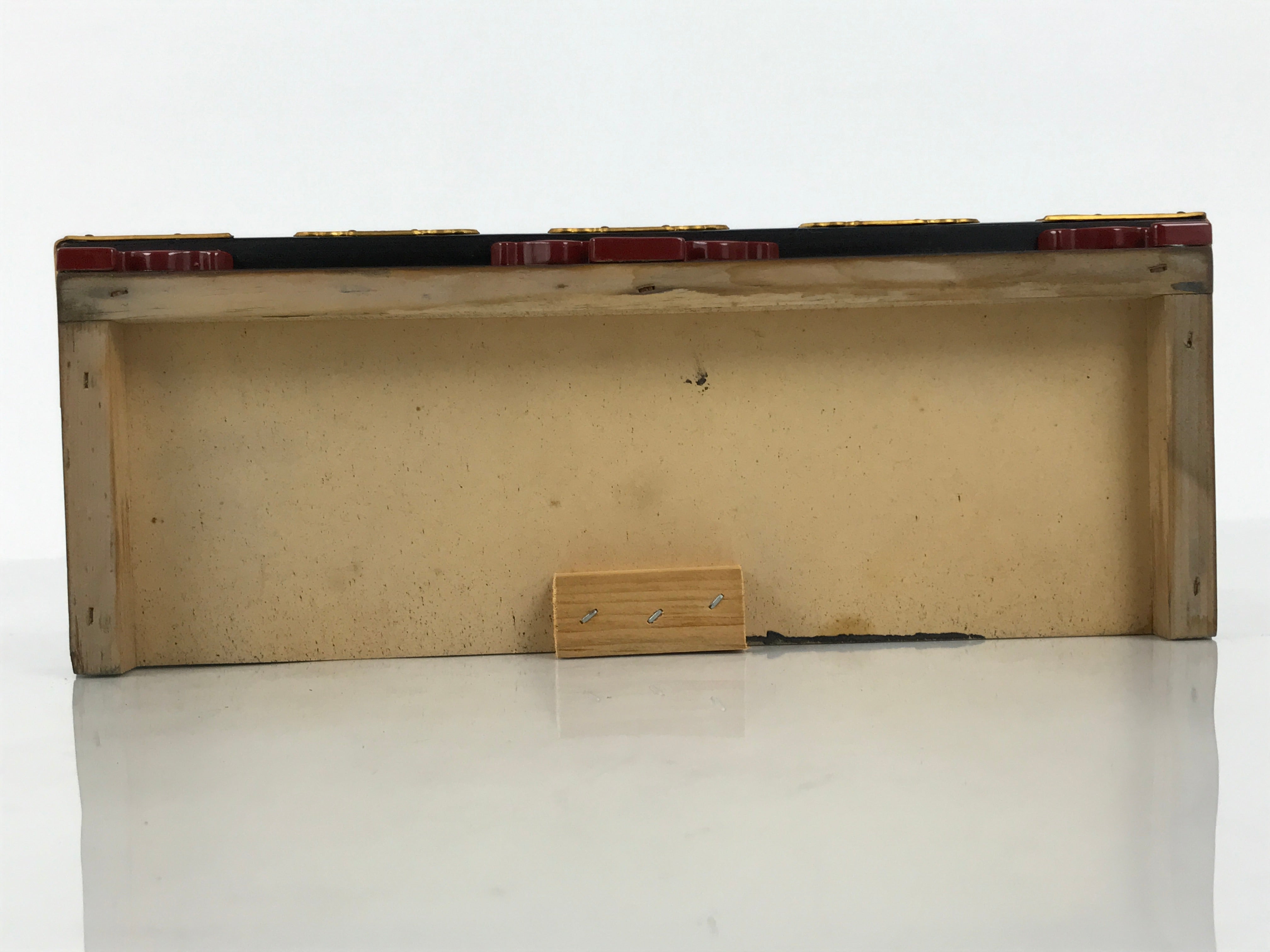 Japanese Buddhist Altar Lacquered Shumidan Part Vtg Carved Black Red Brass BP22