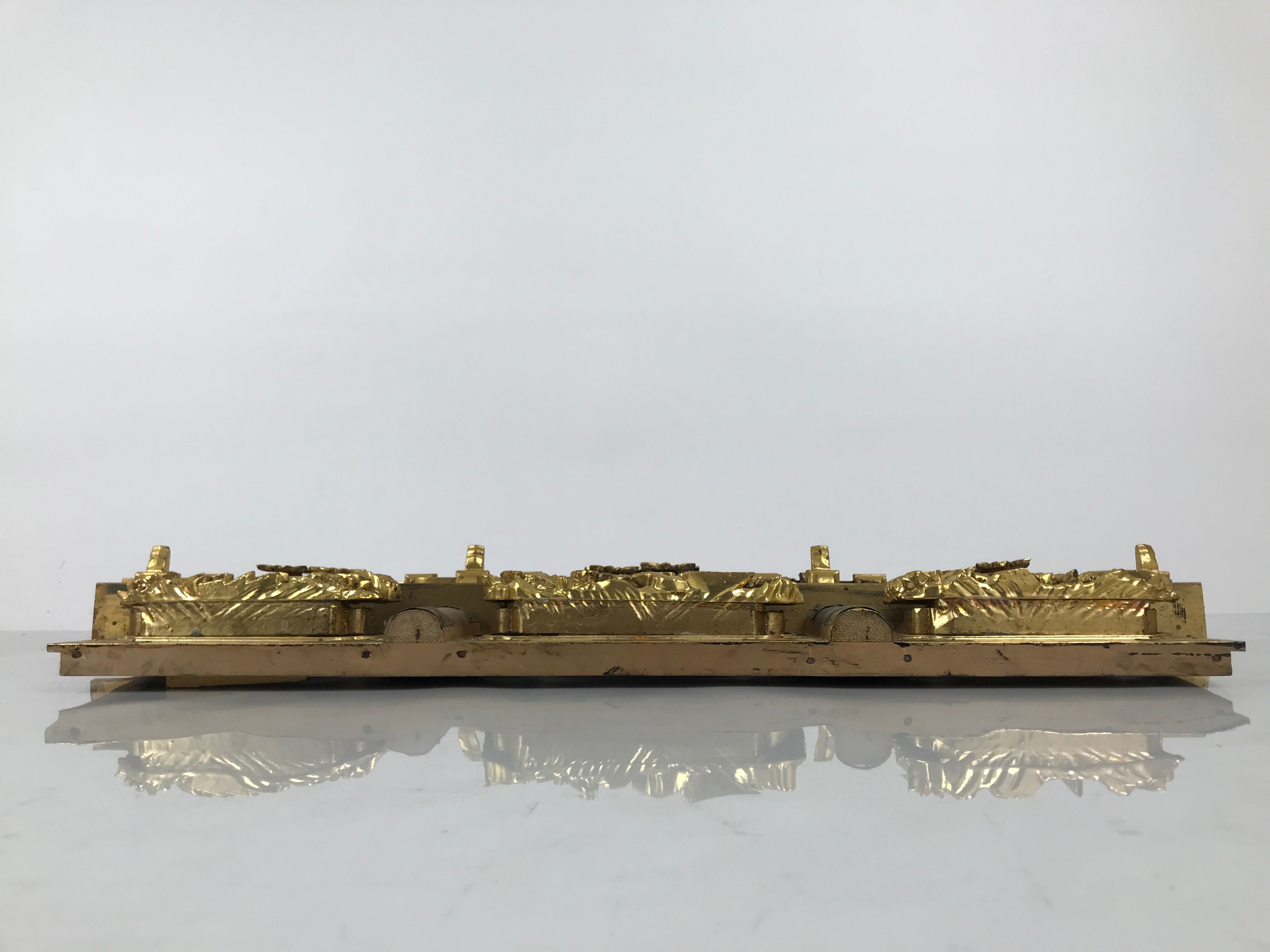 Japanese Buddhist Altar Wood Lacquer Part Carved Bird Peony Gold Brass BP32