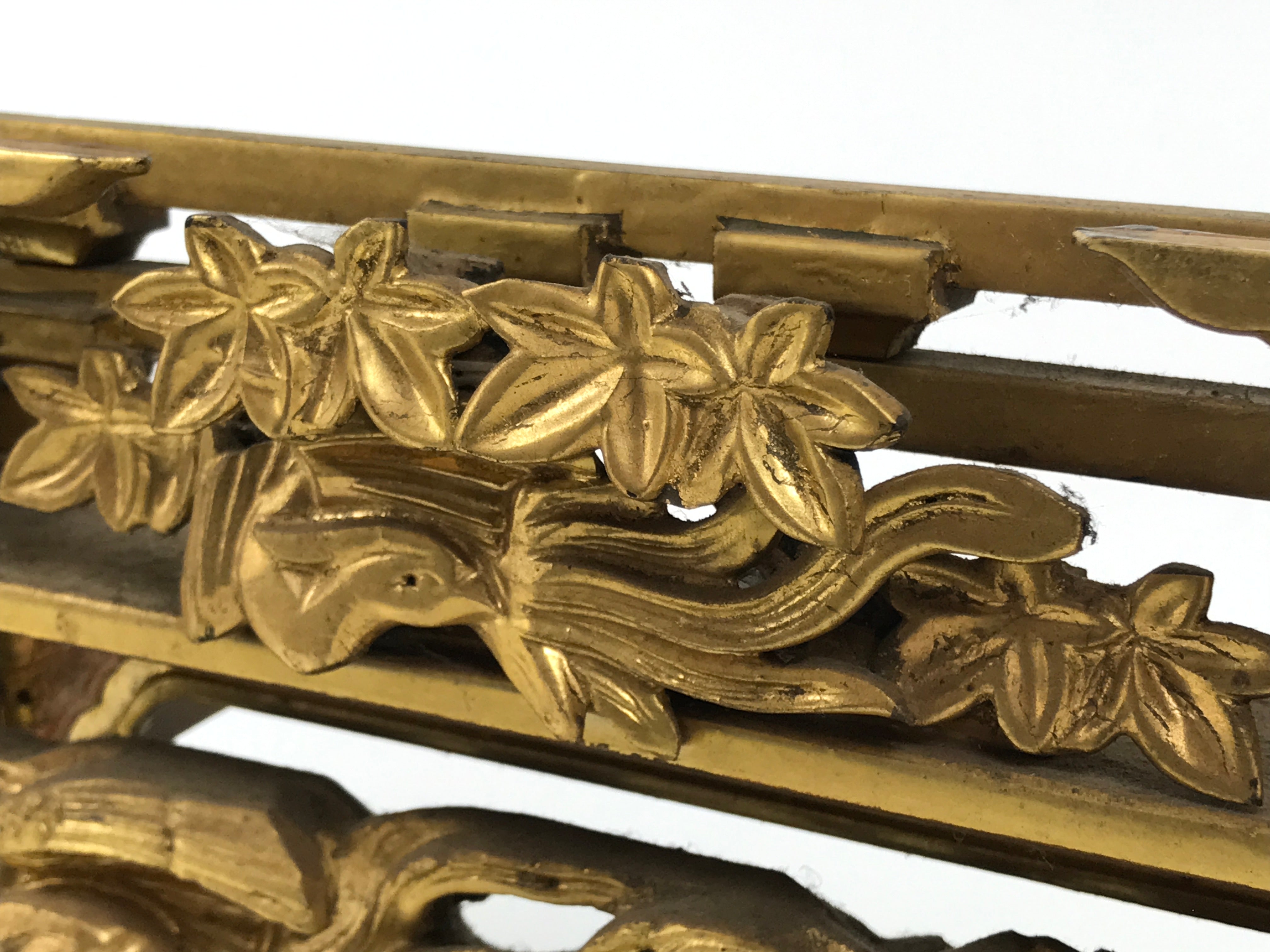 Japanese Buddhist Altar Wood Lacquer Part Carved Bird Peony Gold Brass BP32