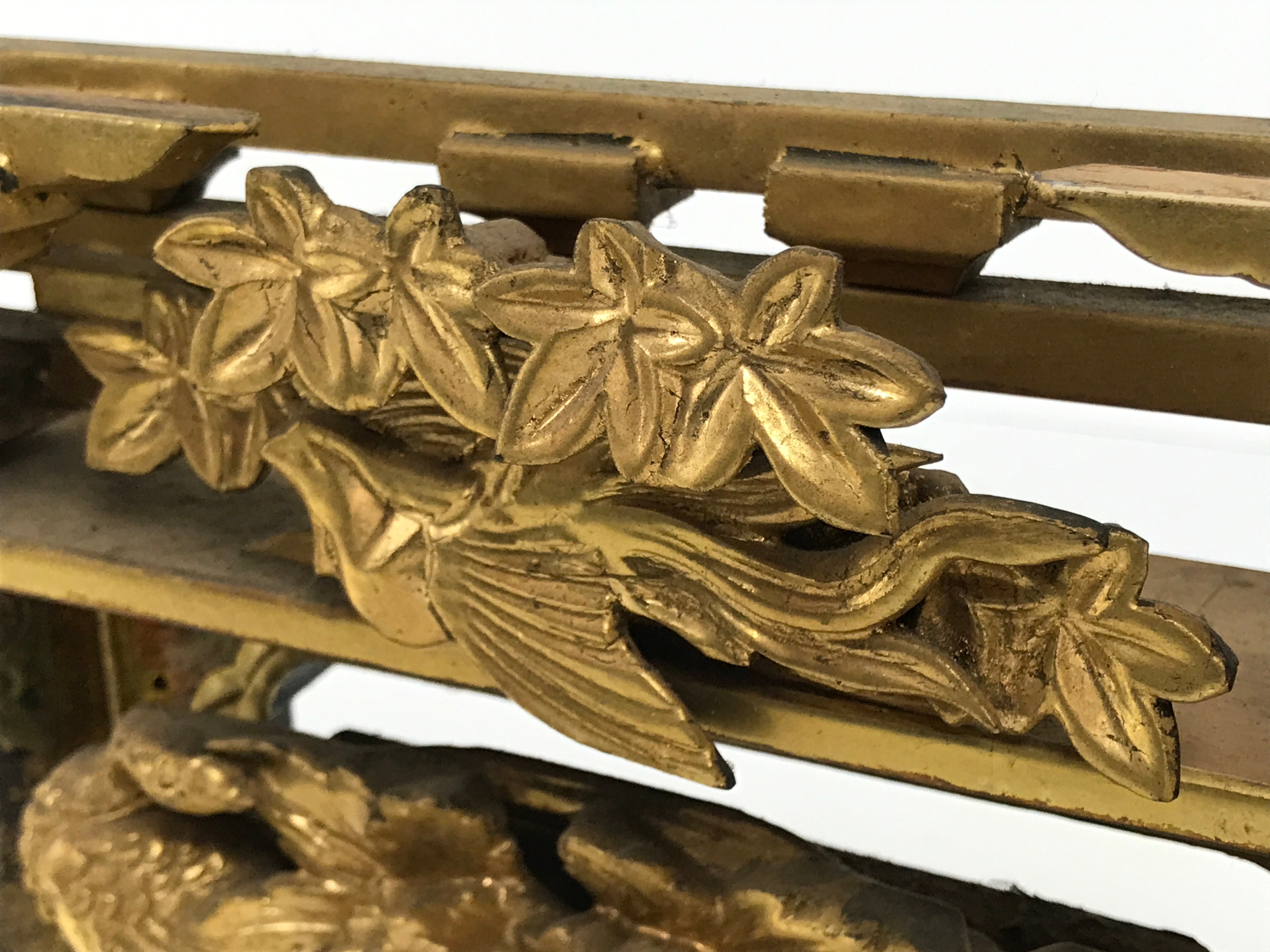 Japanese Buddhist Altar Wood Lacquer Part Carved Bird Peony Gold Brass BP32