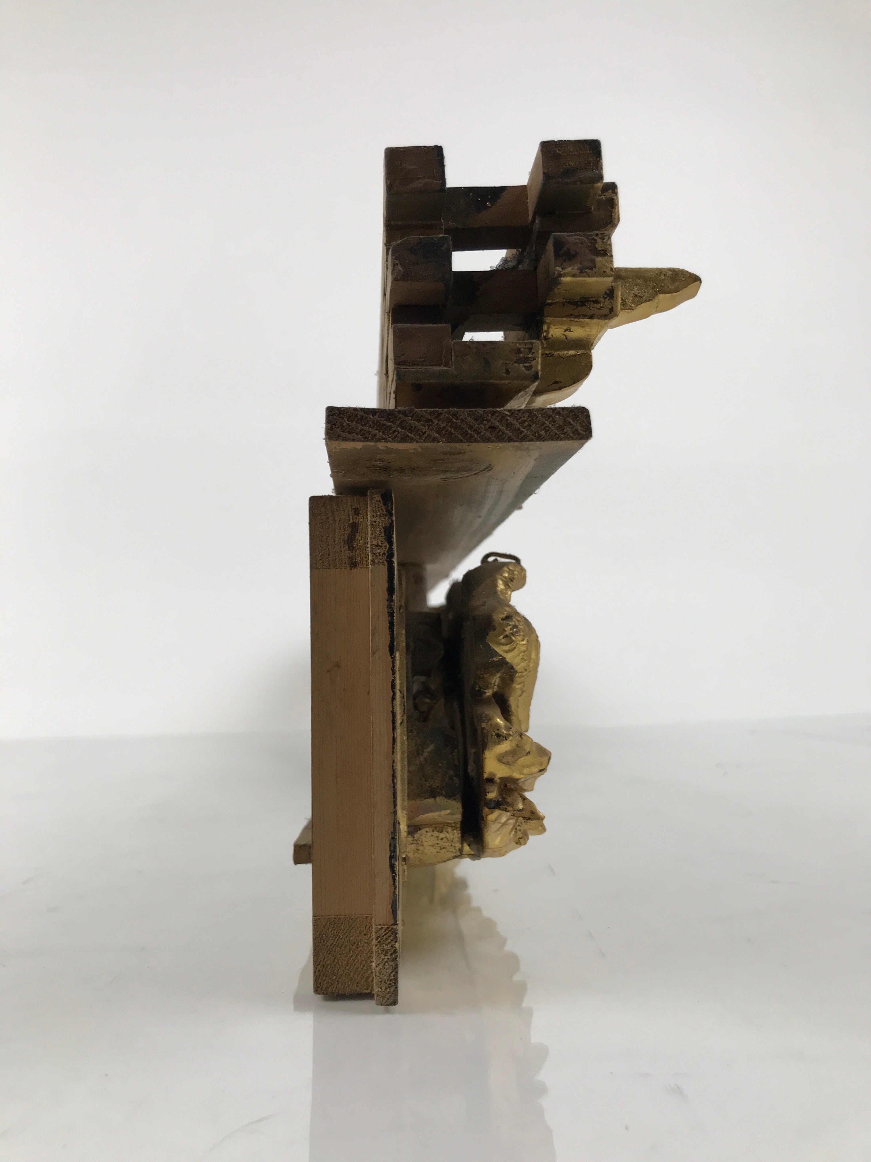 Japanese Buddhist Altar Wood Lacquer Part Carved Bird Peony Gold Brass BP32