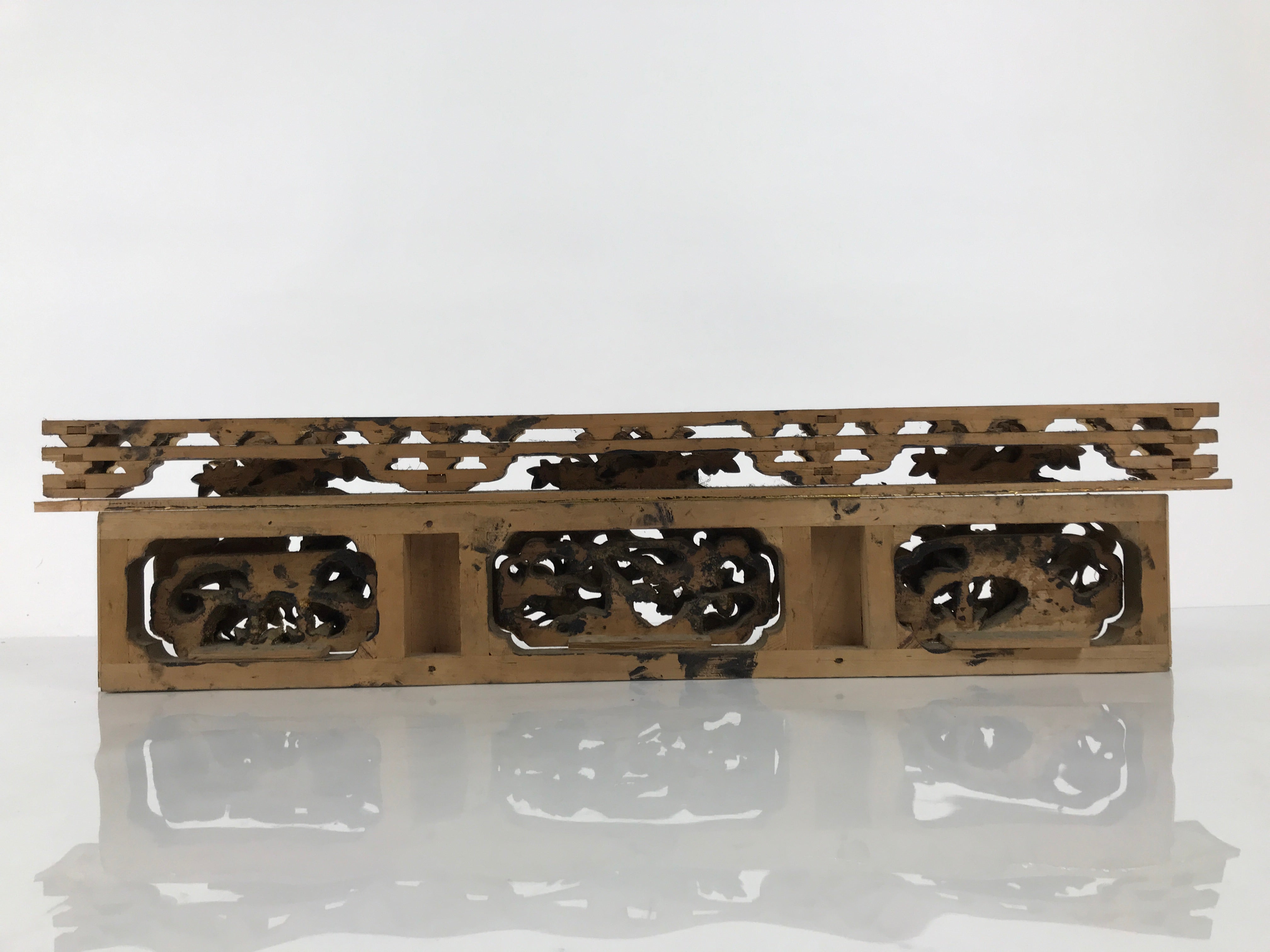 Japanese Buddhist Altar Wood Lacquer Part Carved Bird Peony Gold Brass BP32