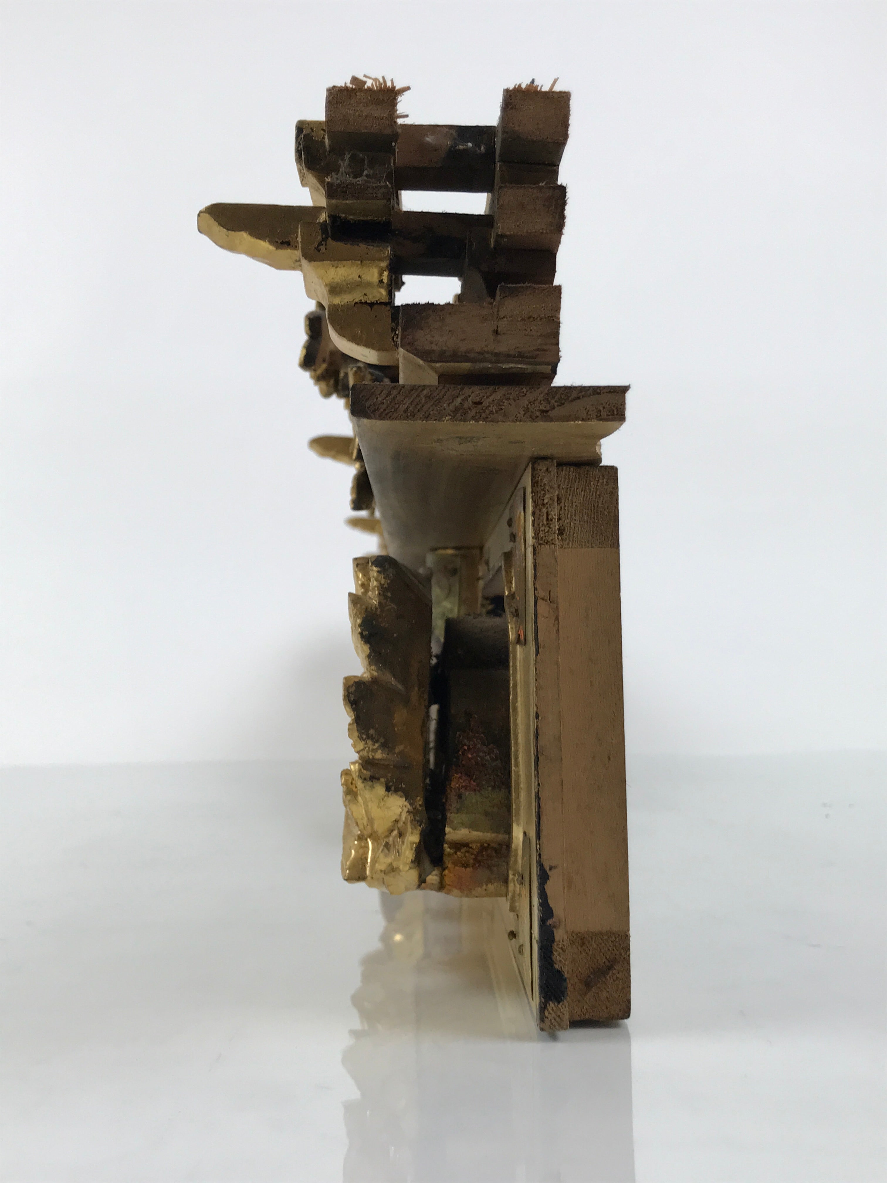 Japanese Buddhist Altar Wood Lacquer Part Carved Bird Peony Gold Brass BP32