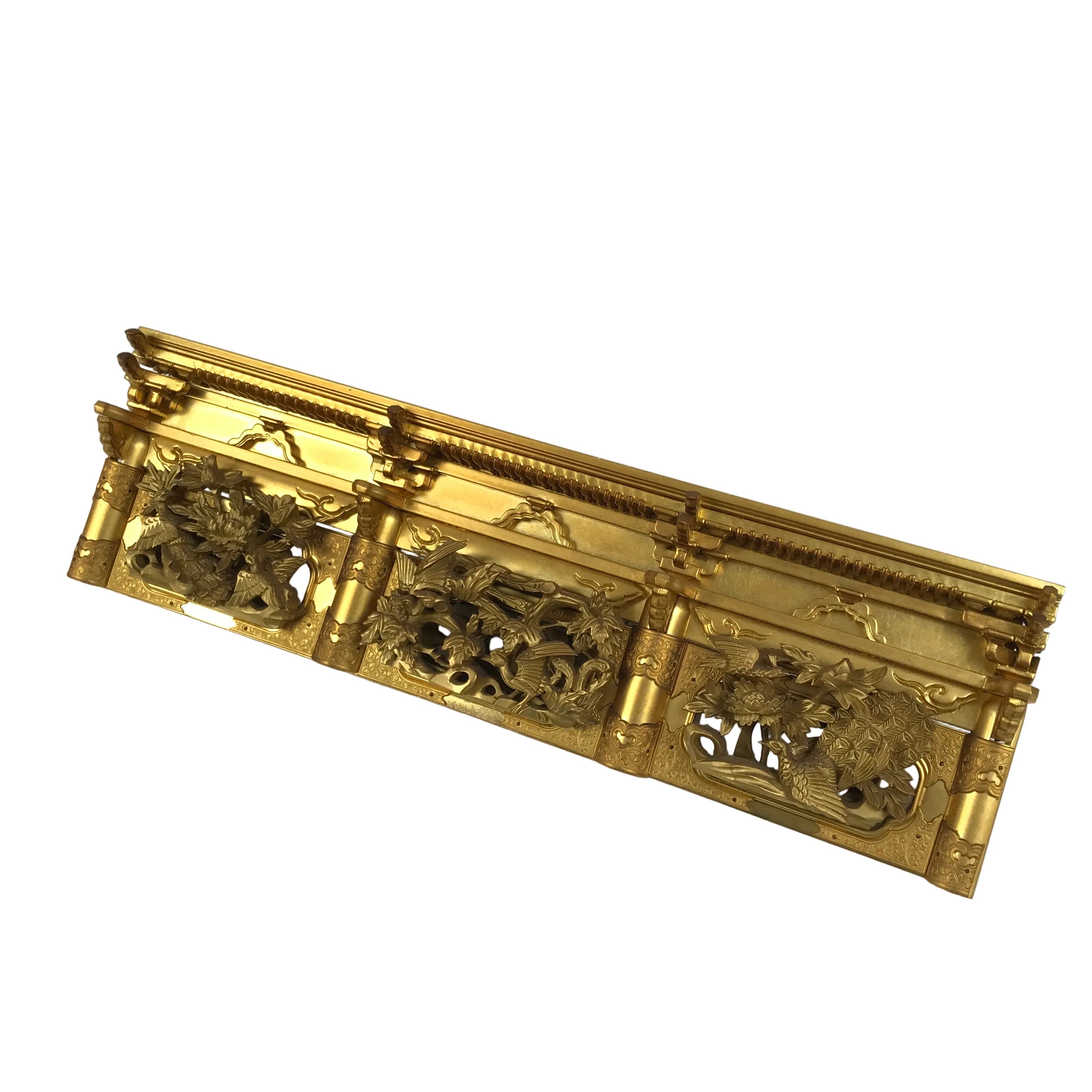 Japanese Buddhist Altar Wood Lacquer Part Carved Peacock Ho-Oh Gold Brass BP30