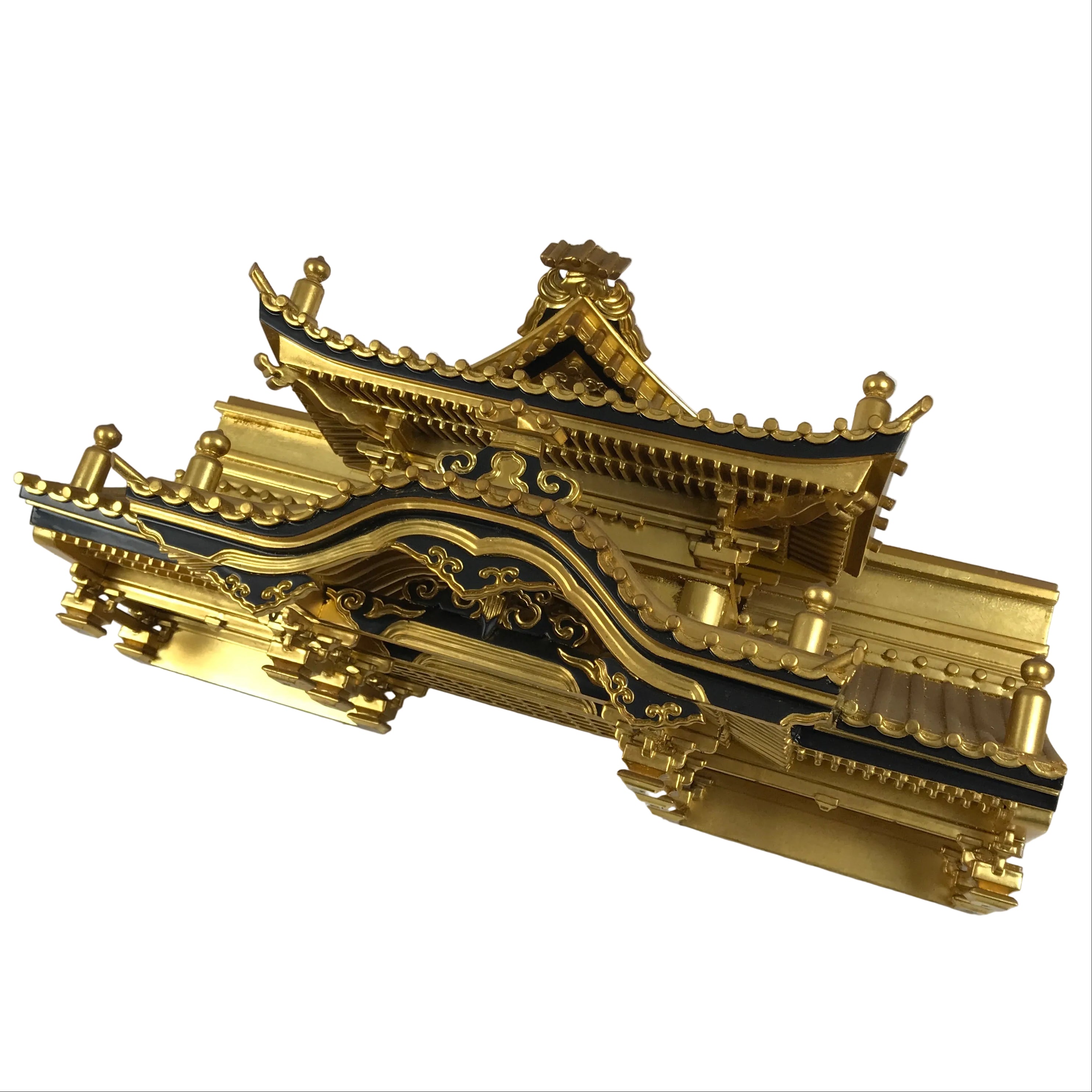 Japanese Buddhist Altar Wooden Lacquer Temple Roof Part Carved Gold Black BP31