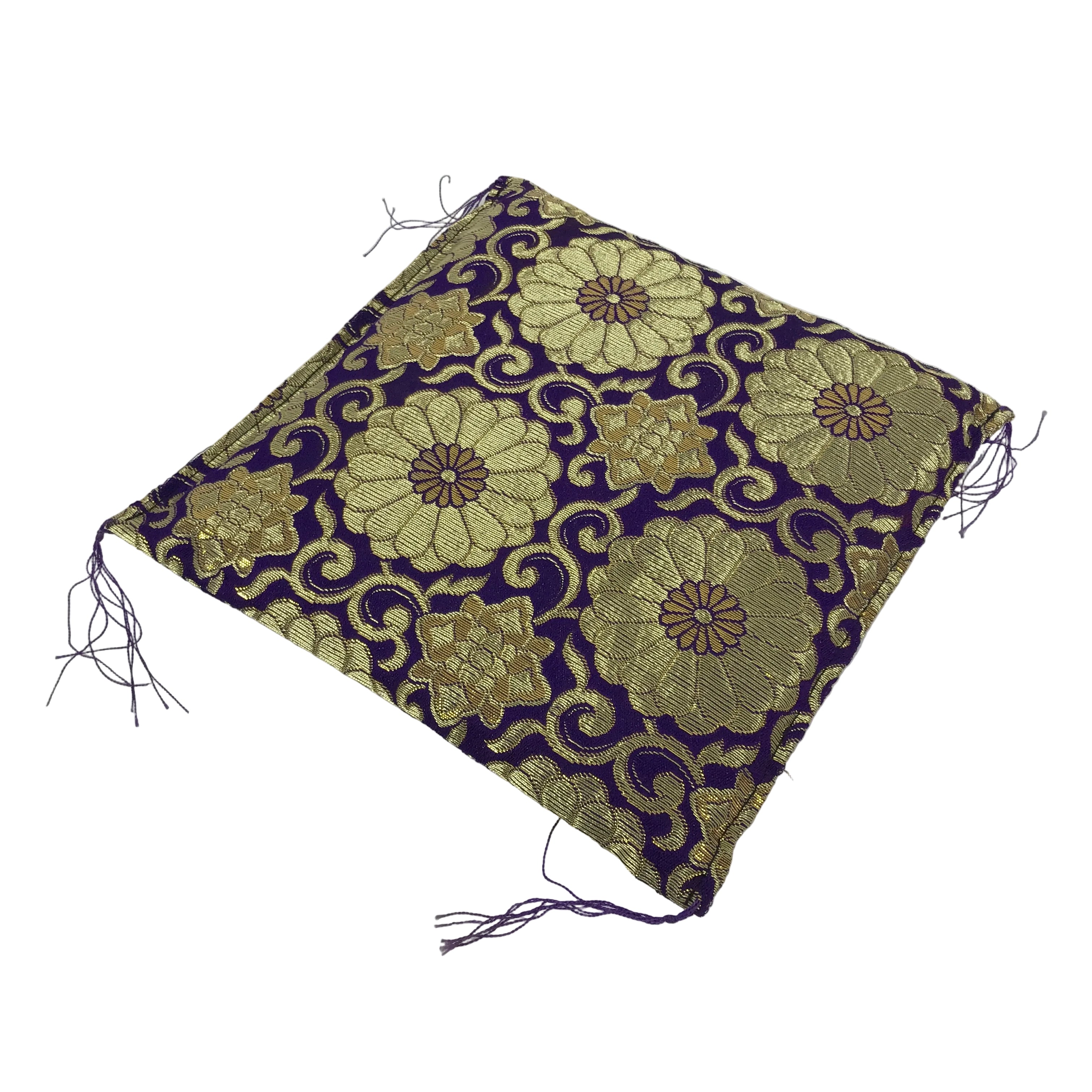 Japanese Buddhist Decorative Fabric Pillow Vtg Purple Gold Chrysanthemum BA879