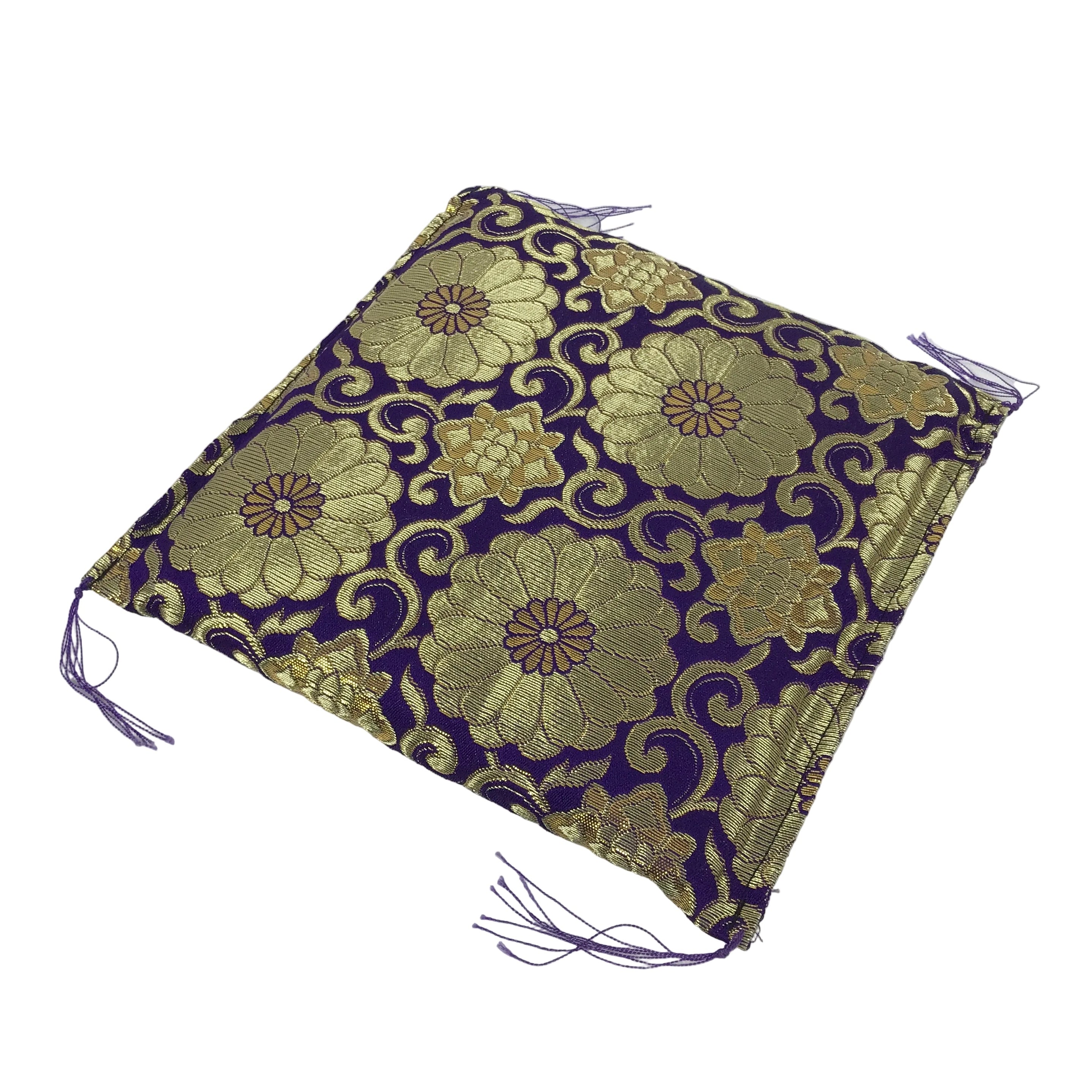 Japanese Buddhist Decorative Fabric Pillow Vtg Purple Gold Chrysanthemum BA880