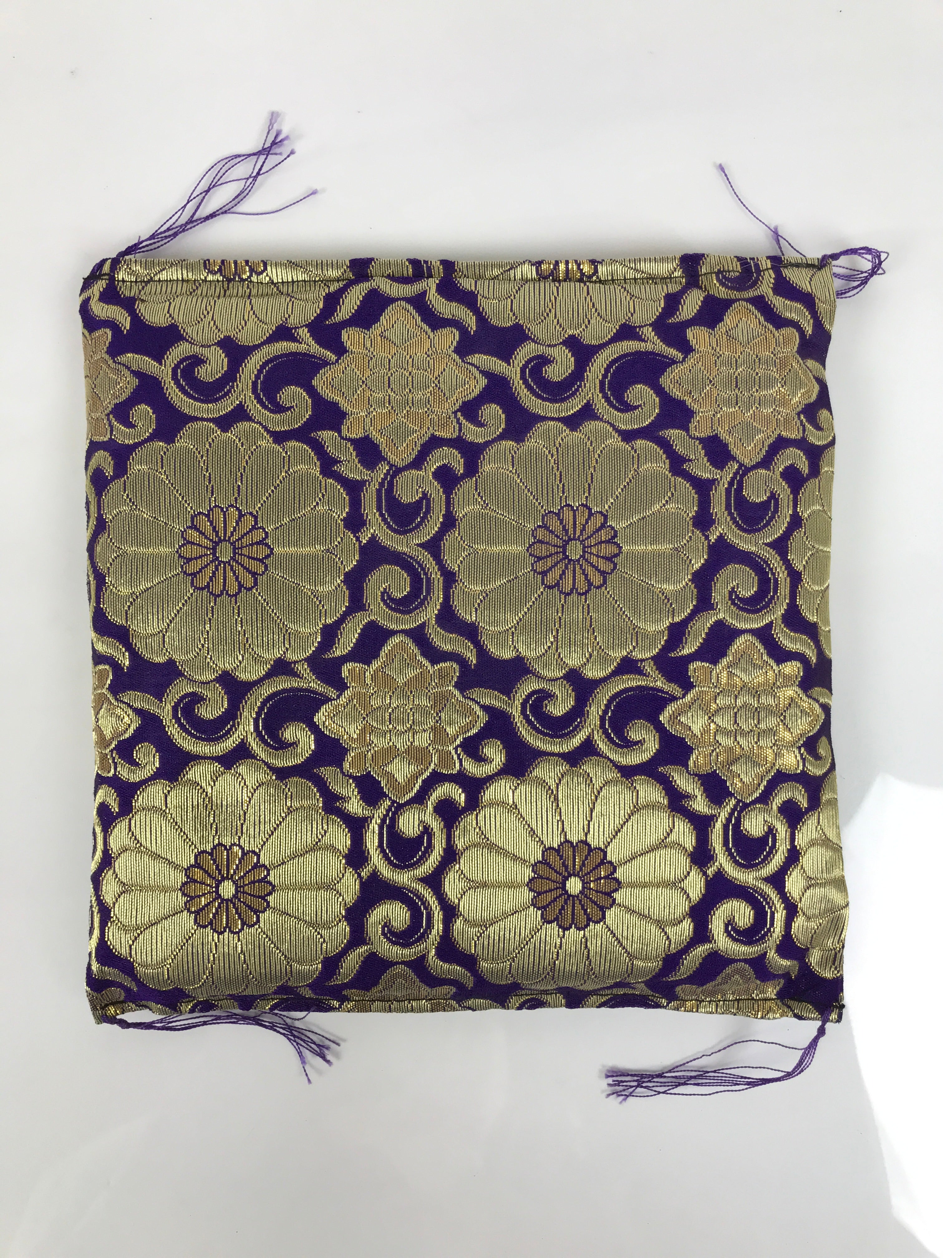 Japanese Buddhist Decorative Fabric Pillow Vtg Purple Gold Chrysanthemum BA881