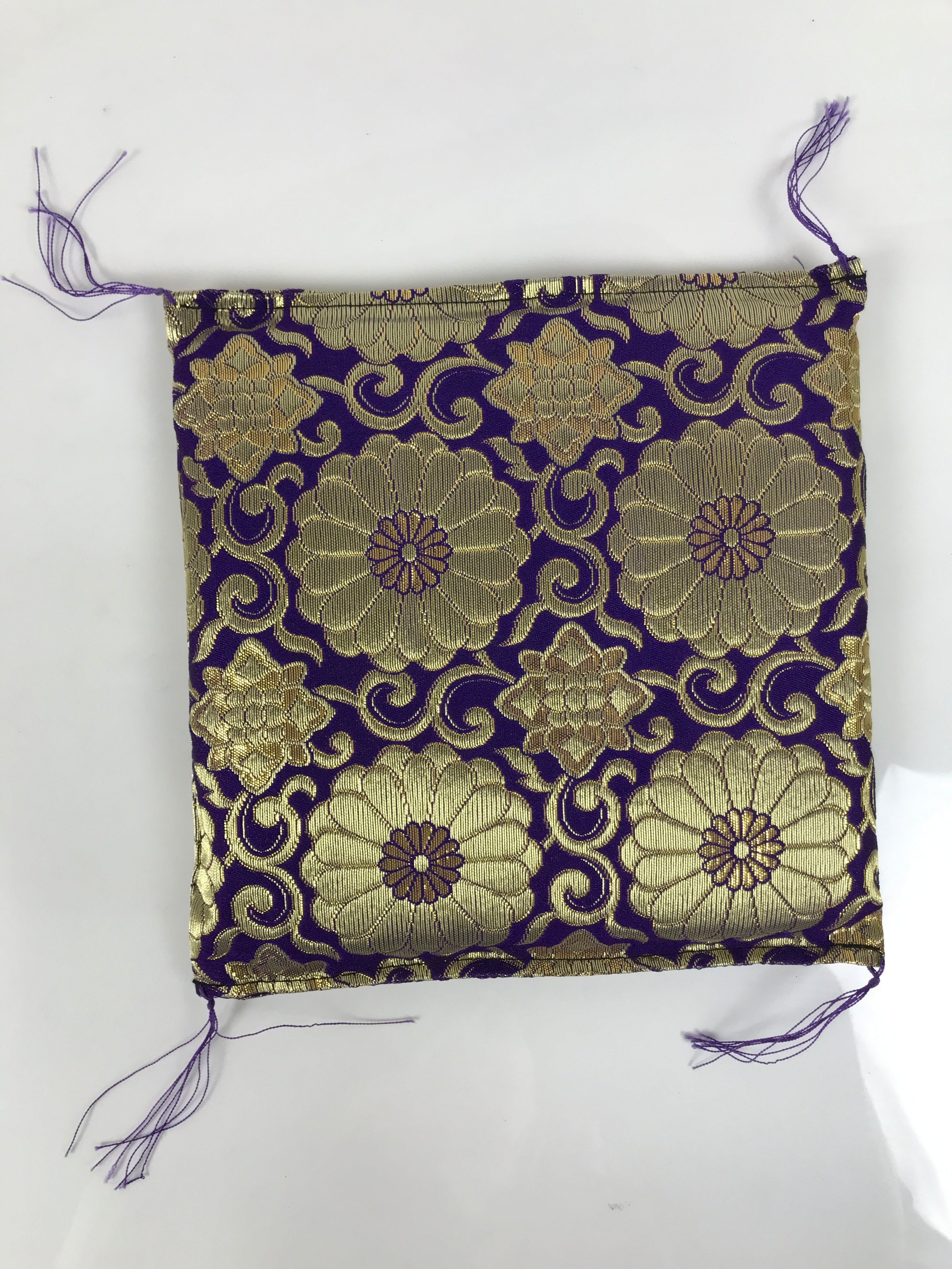 Japanese Buddhist Decorative Fabric Pillow Vtg Purple Gold Chrysanthemum BA881