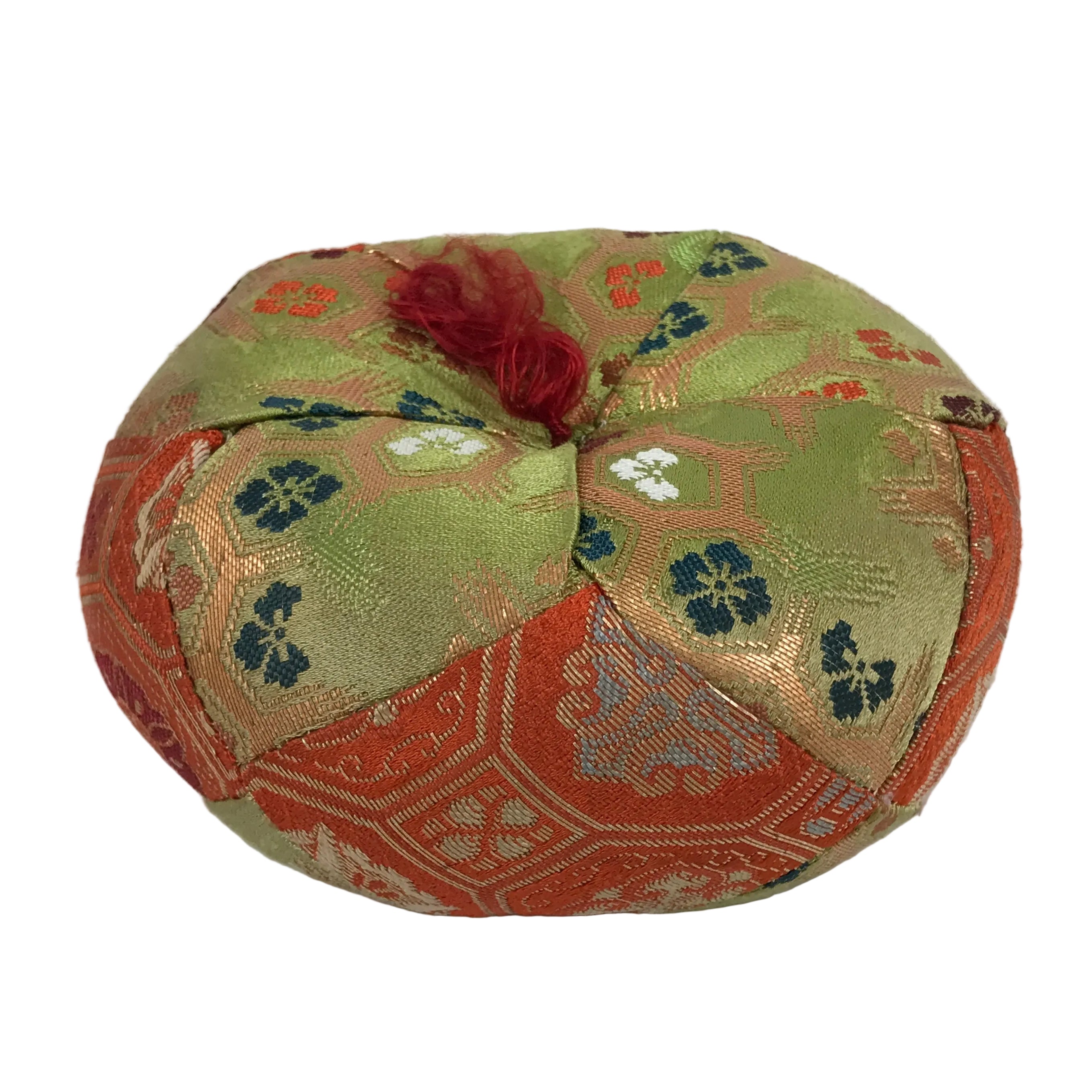 Japanese Buddhist Orin Bell Singing Bowl Fabric Pillow Kikko Green Orange BA886