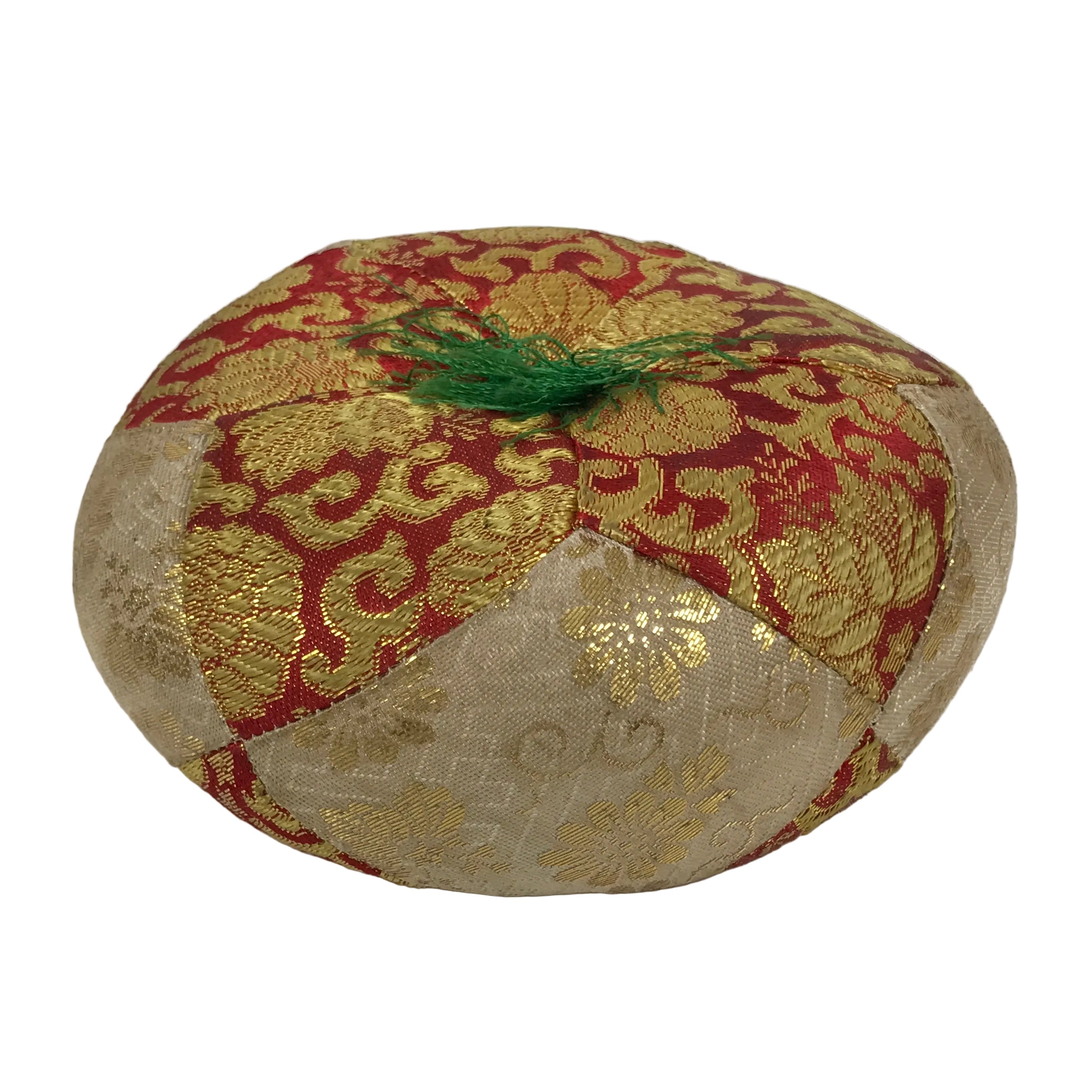 Japanese Buddhist Orin Bell Singing Bowl Fabric Pillow Vtg Beige Red Gold BA891