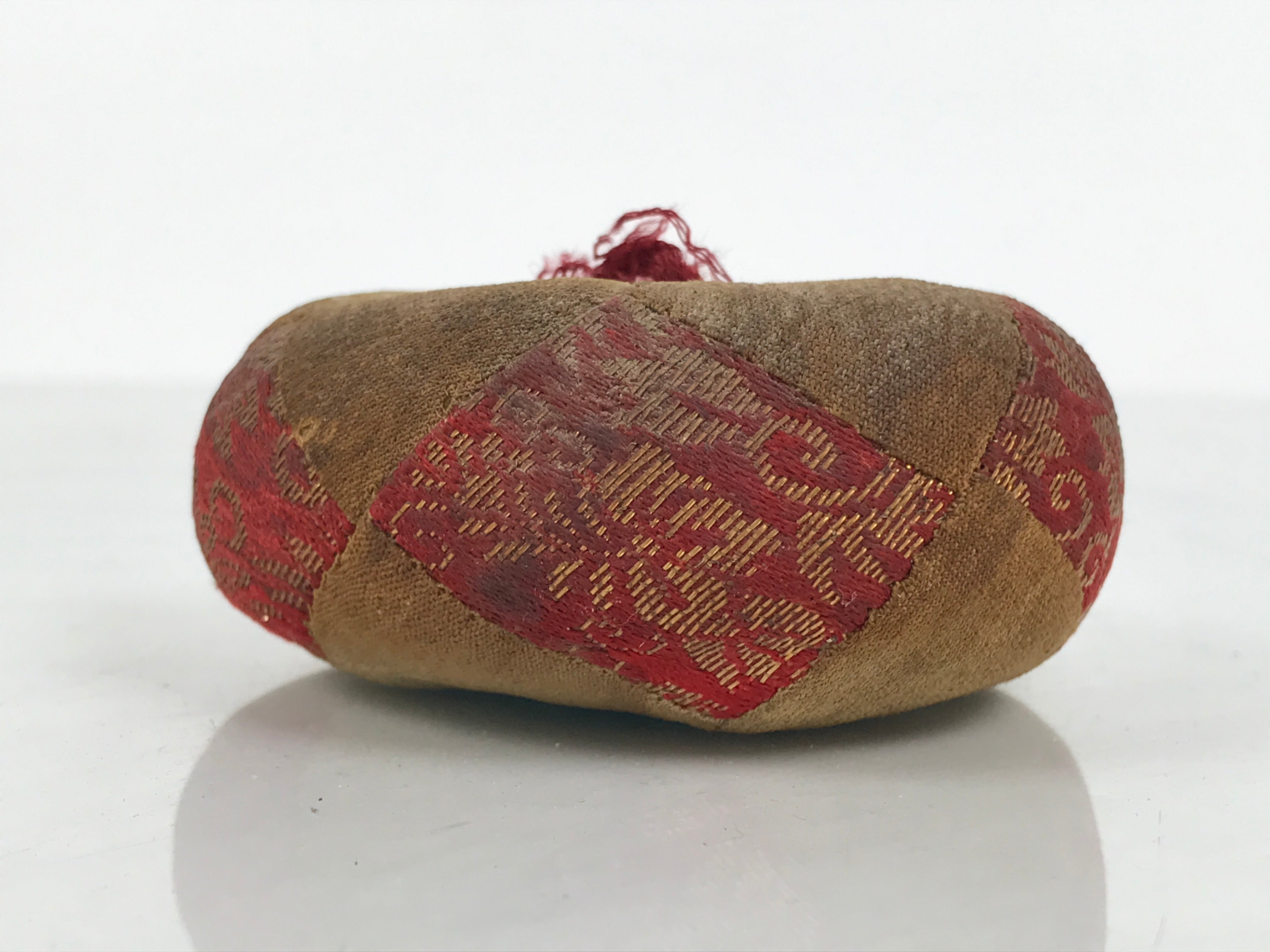 Japanese Buddhist Orin Bell Singing Bowl Fabric Pillow Vtg Blue Red Gold BA895