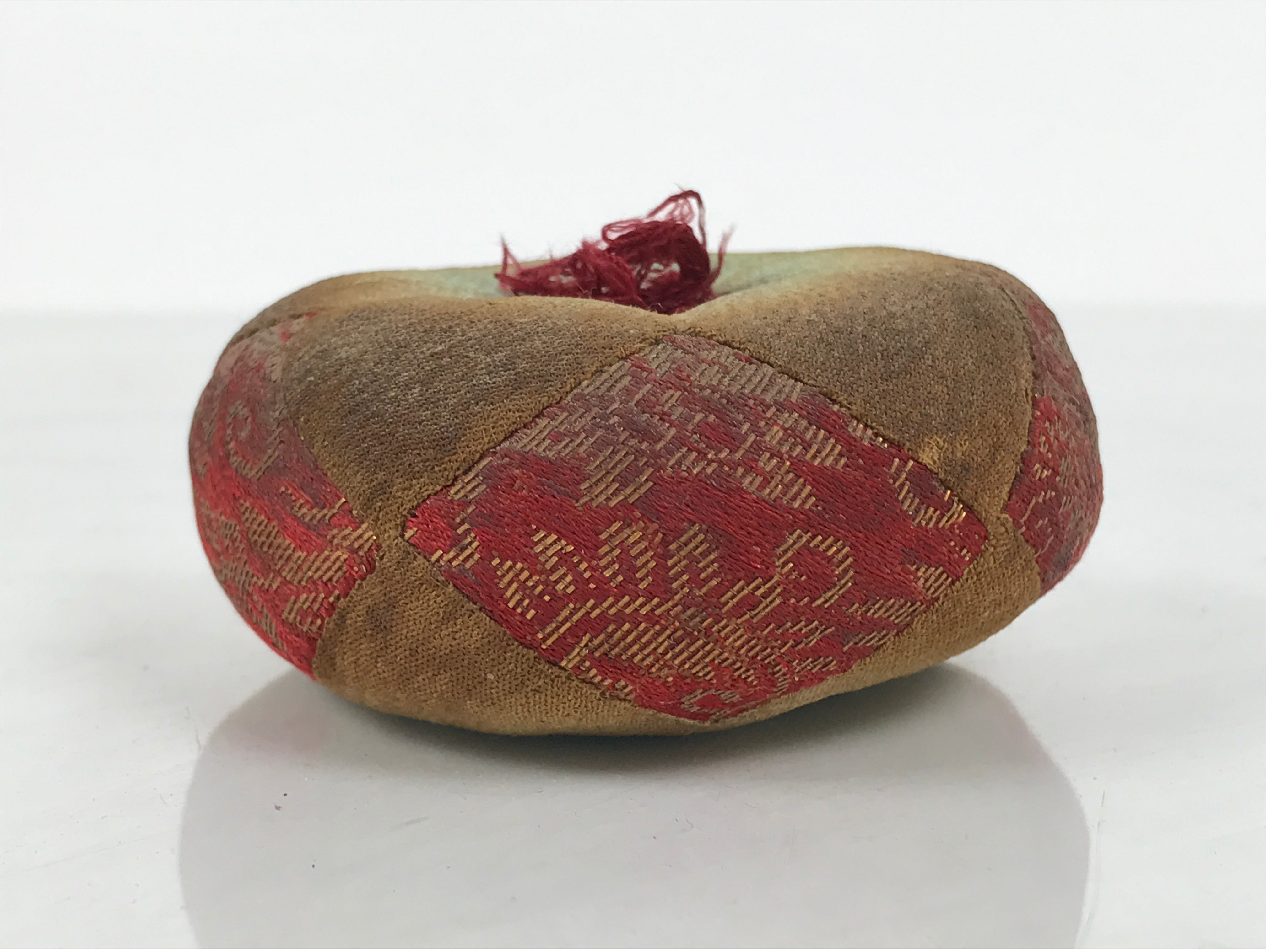 Japanese Buddhist Orin Bell Singing Bowl Fabric Pillow Vtg Blue Red Gold BA895