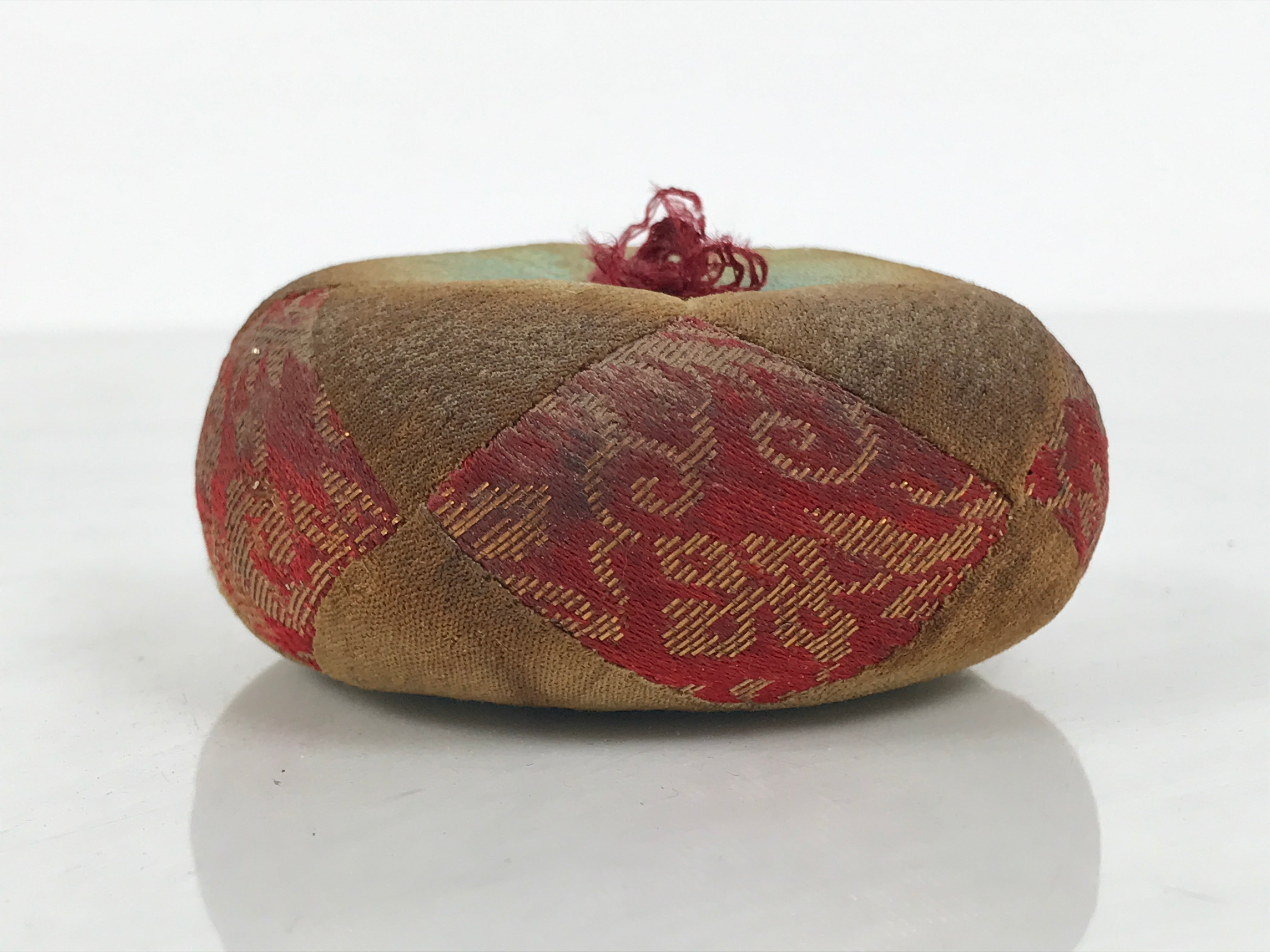 Japanese Buddhist Orin Bell Singing Bowl Fabric Pillow Vtg Blue Red Gold BA895