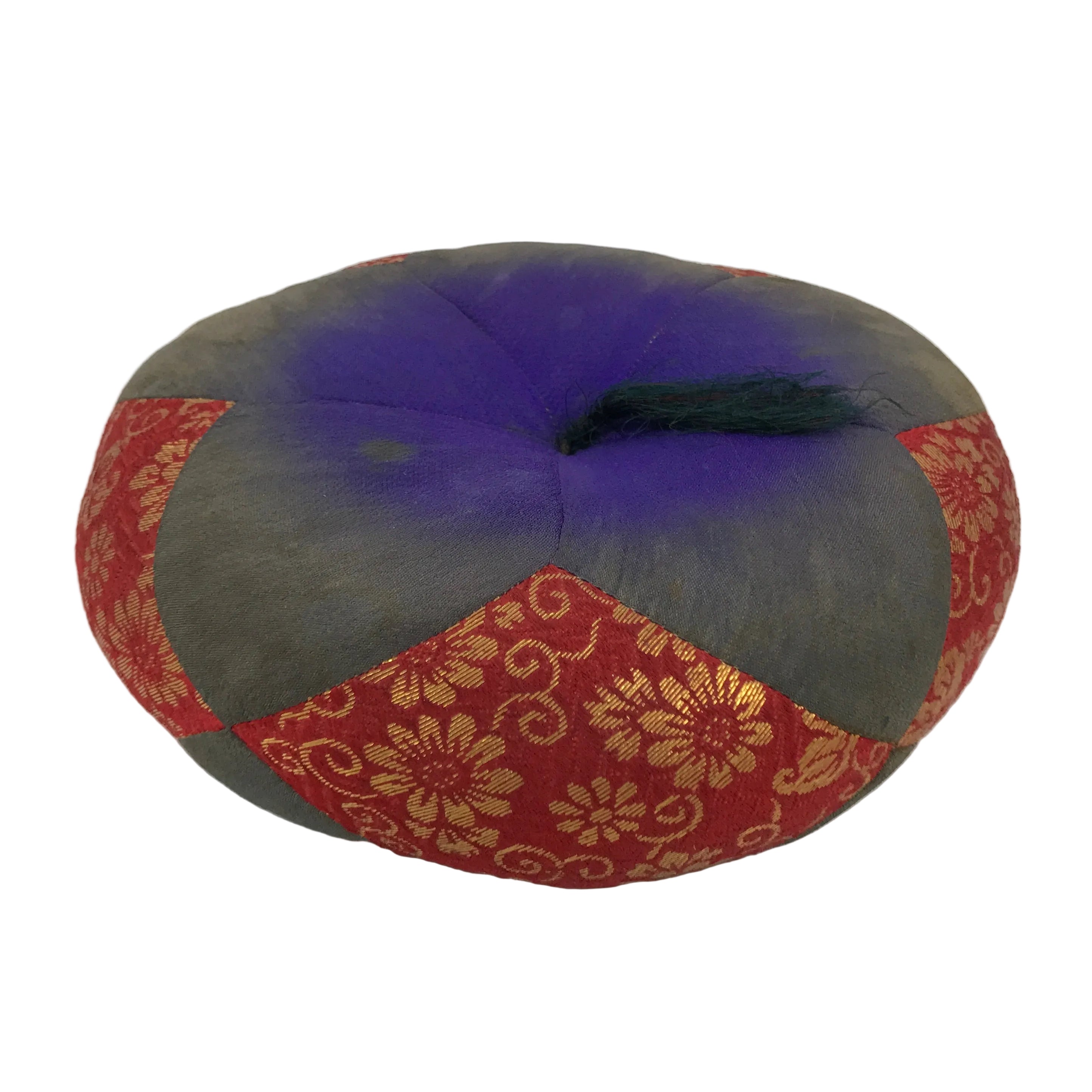 Japanese Buddhist Orin Bell Singing Bowl Fabric Pillow Vtg Purple Red Gold BA890