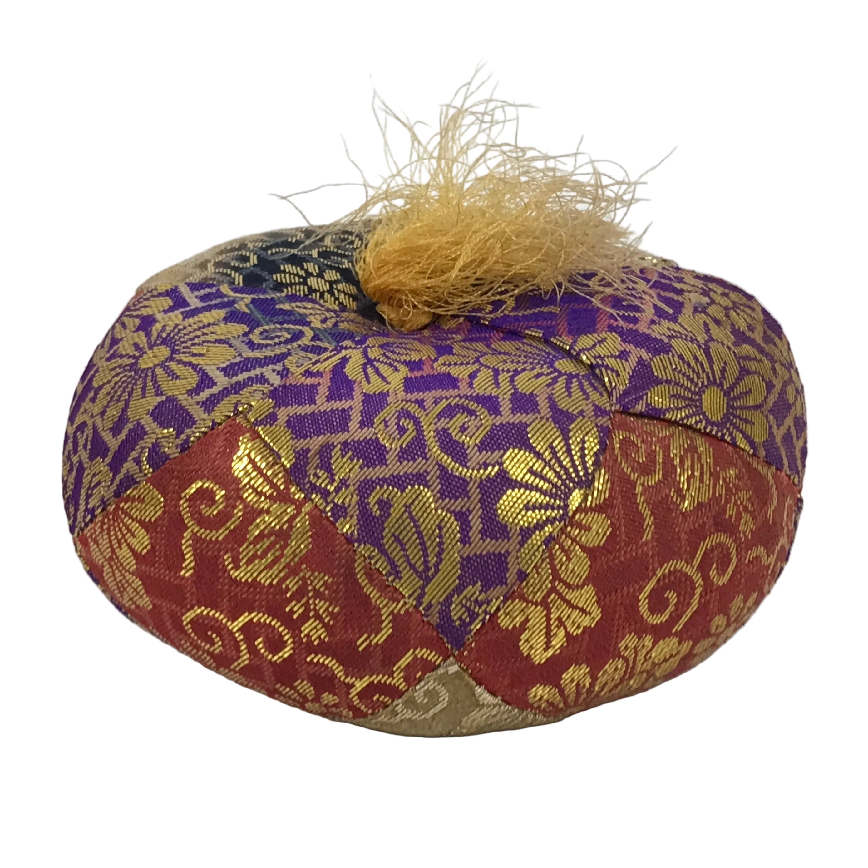 Japanese Buddhist Orin Bell Singing Bowl Fabric Pillow Vtg Purple Red Gold BA892