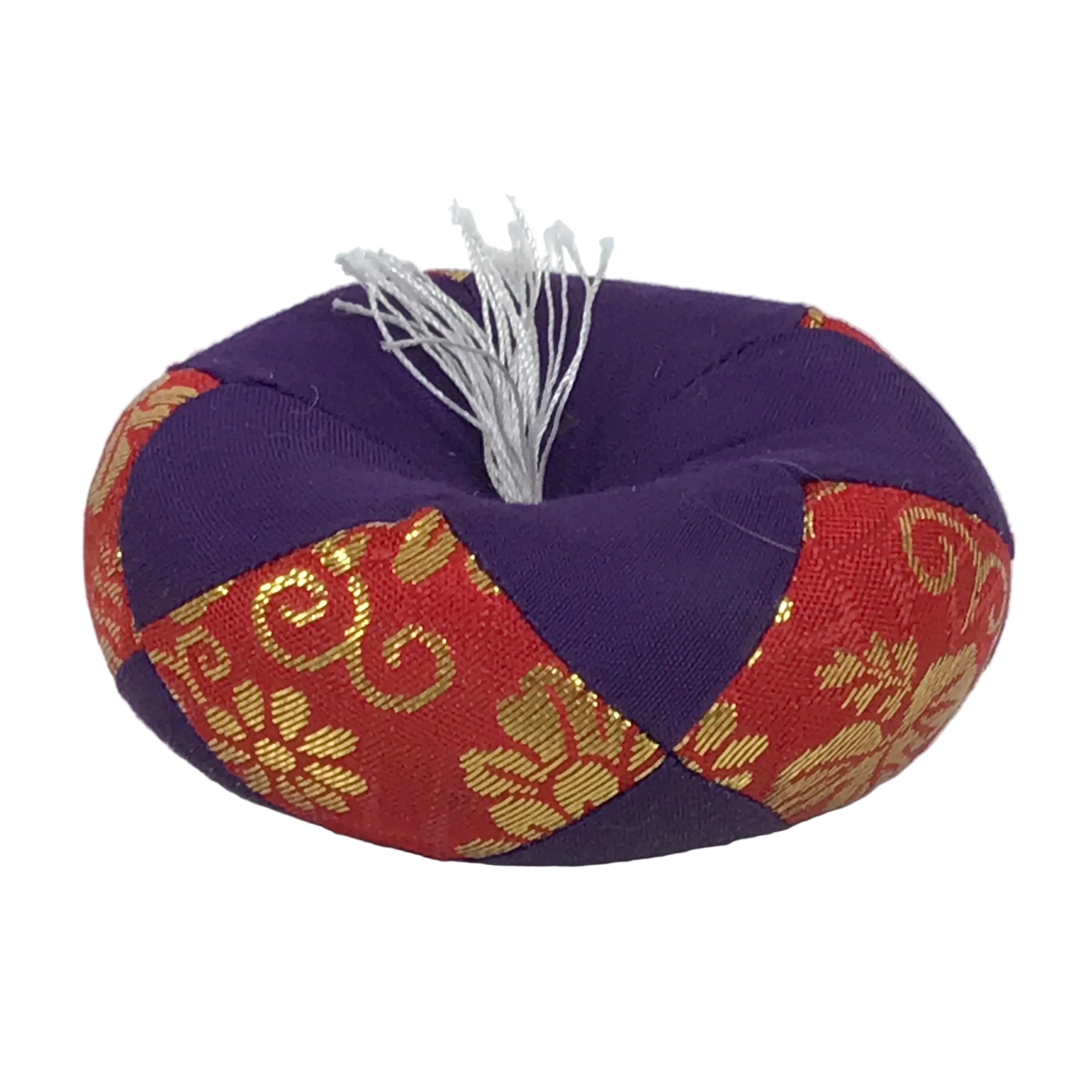 Japanese Buddhist Orin Bell Singing Bowl Fabric Pillow Vtg Purple Red Gold BA896