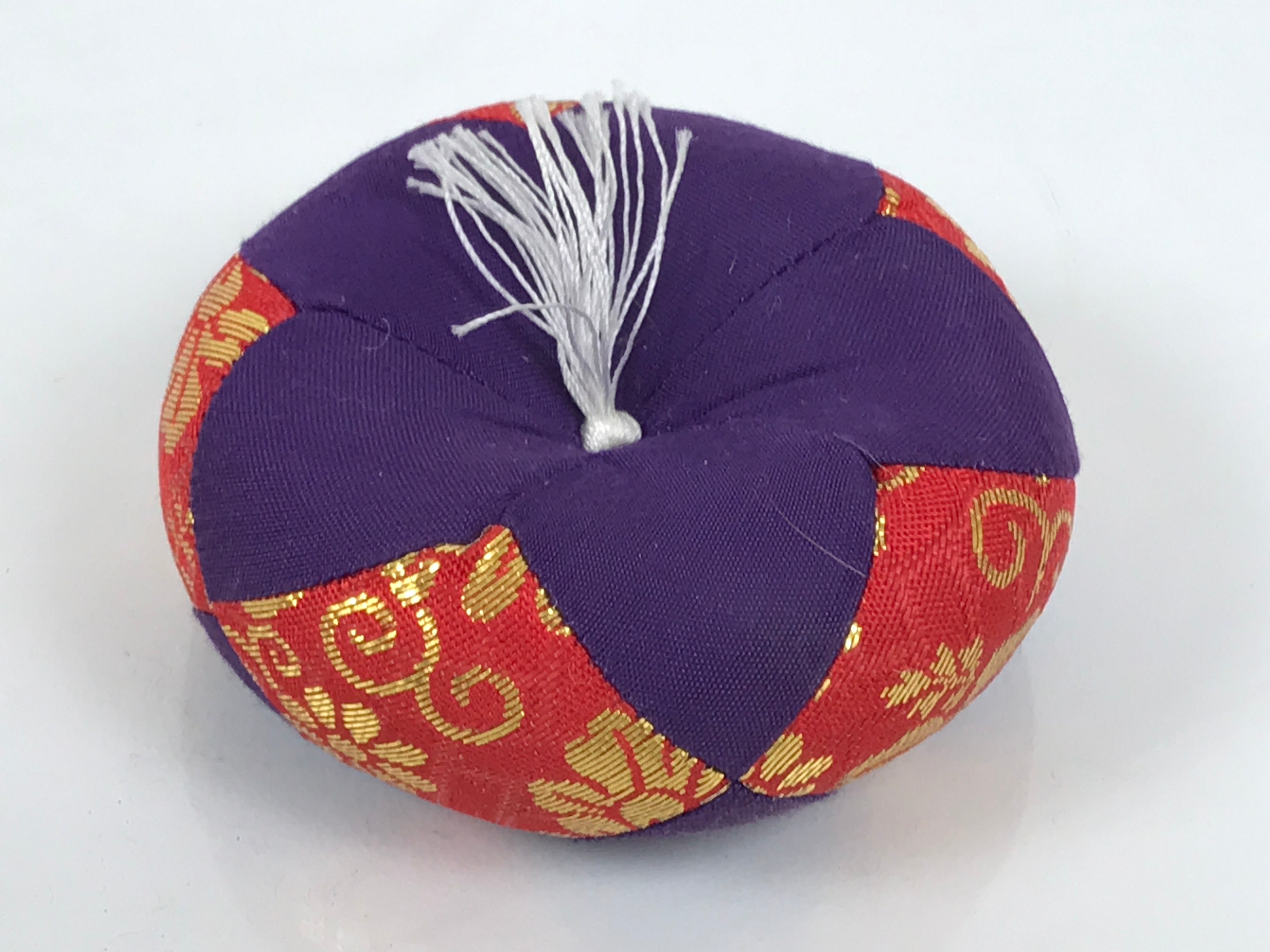 Japanese Buddhist Orin Bell Singing Bowl Fabric Pillow Vtg Purple Red Gold BA896