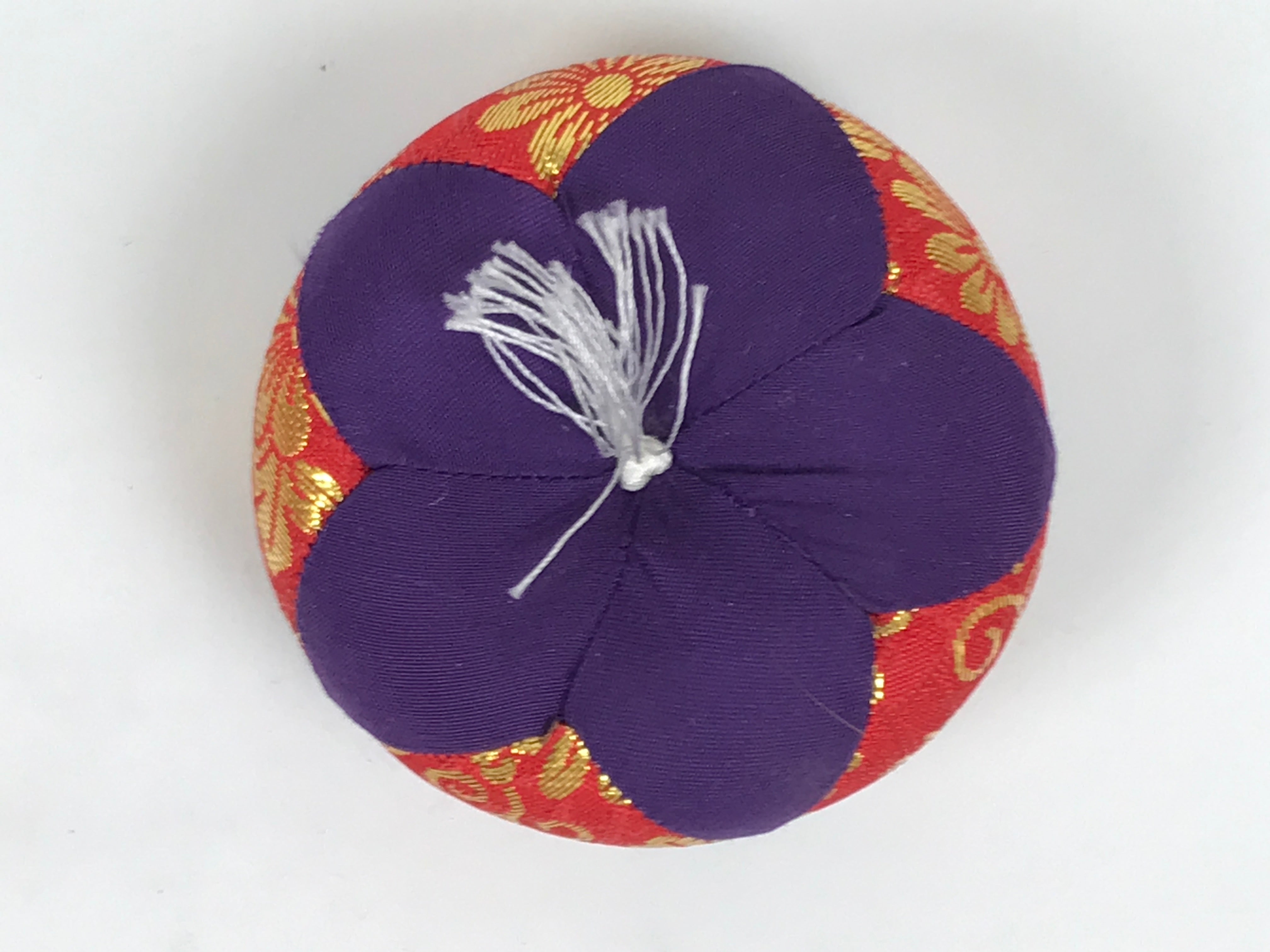 Japanese Buddhist Orin Bell Singing Bowl Fabric Pillow Vtg Purple Red Gold BA896
