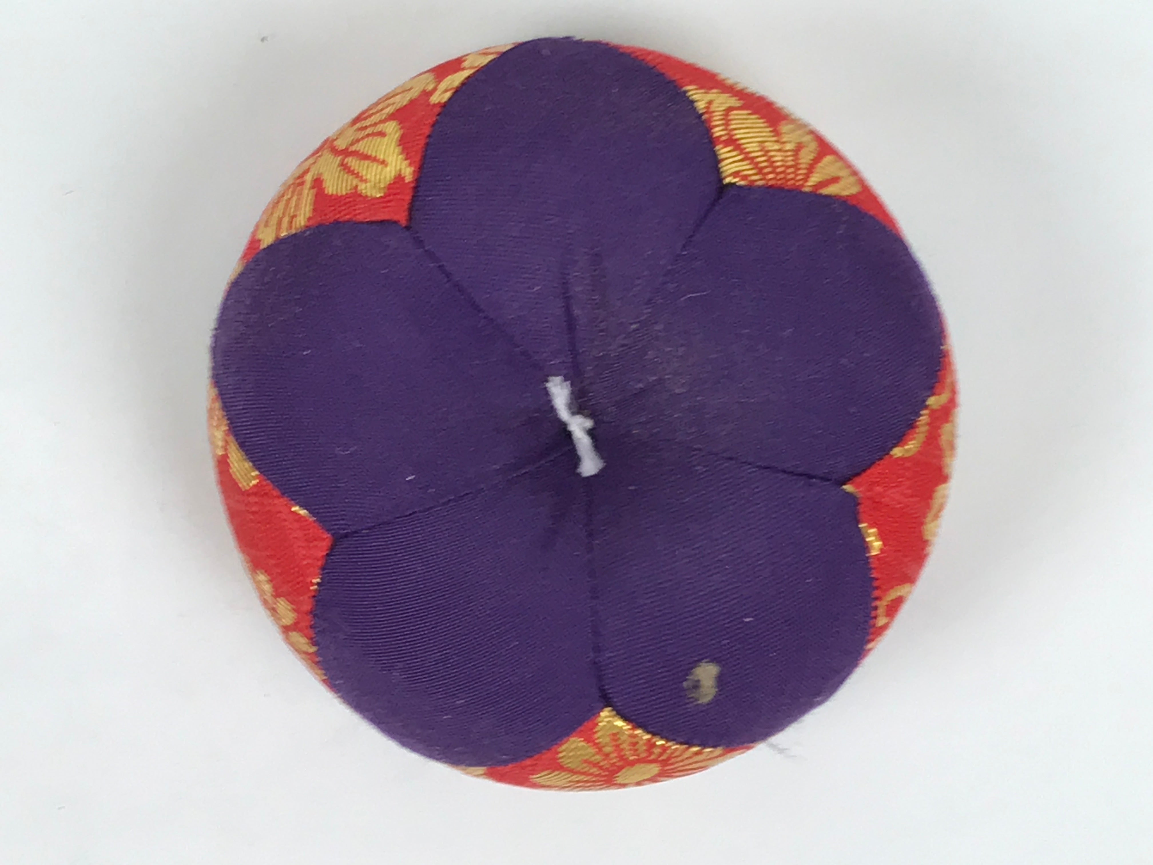 Japanese Buddhist Orin Bell Singing Bowl Fabric Pillow Vtg Purple Red Gold BA896