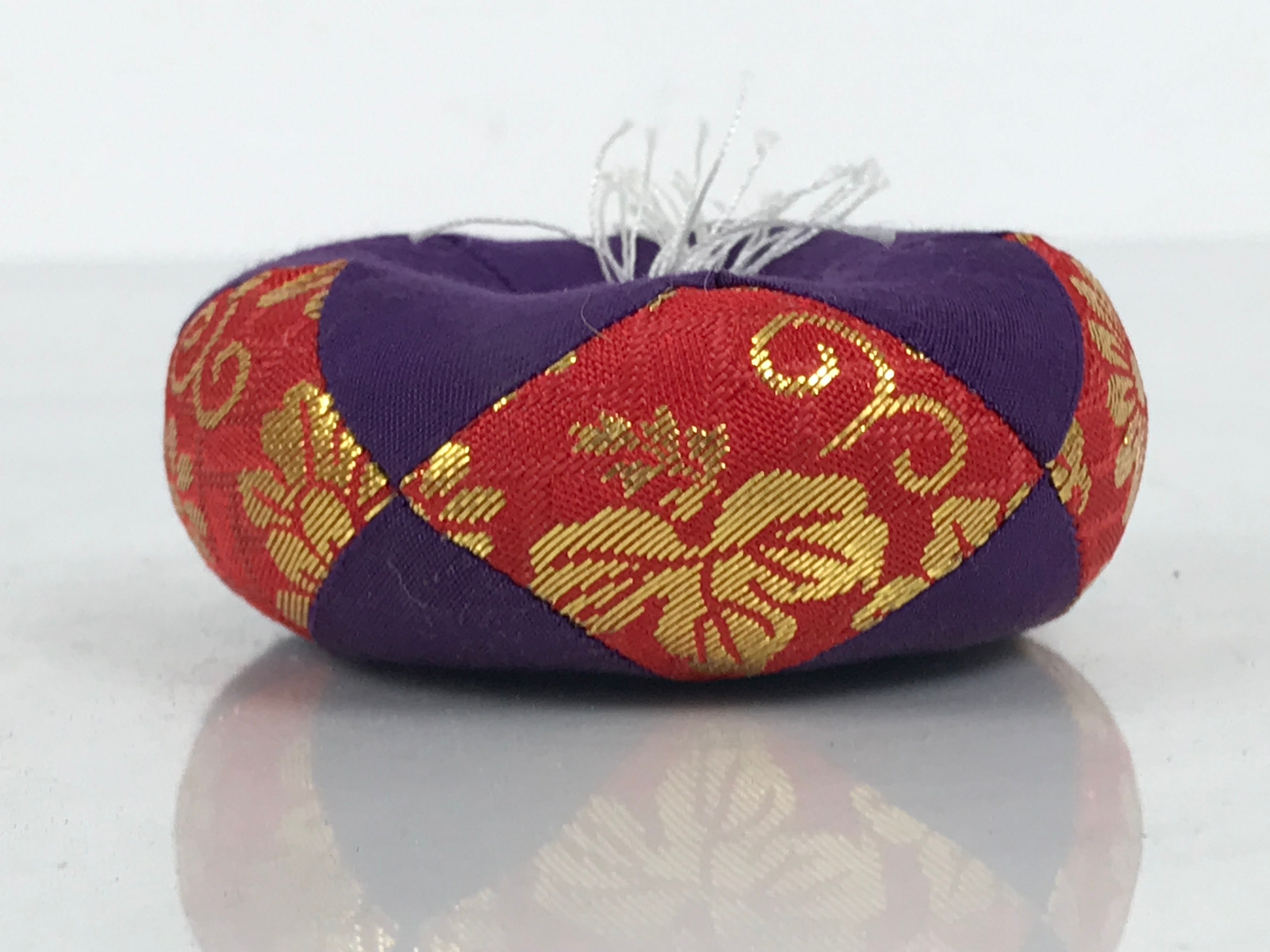 Japanese Buddhist Orin Bell Singing Bowl Fabric Pillow Vtg Purple Red Gold BA896