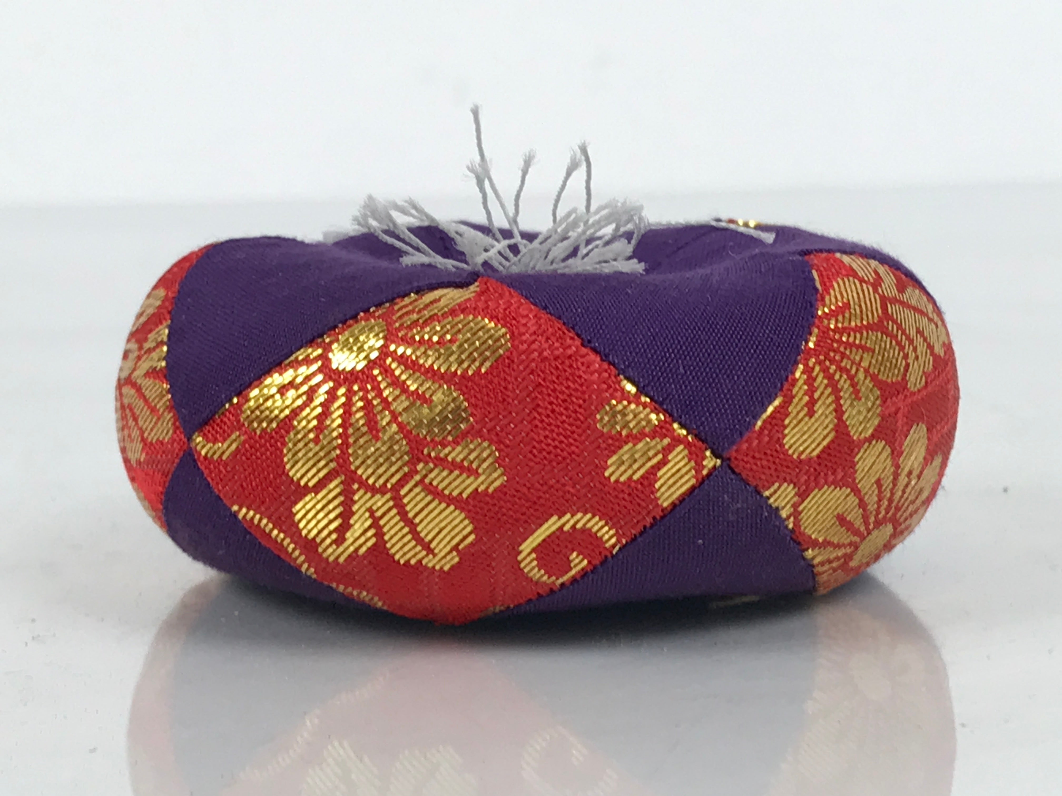 Japanese Buddhist Orin Bell Singing Bowl Fabric Pillow Vtg Purple Red Gold BA896