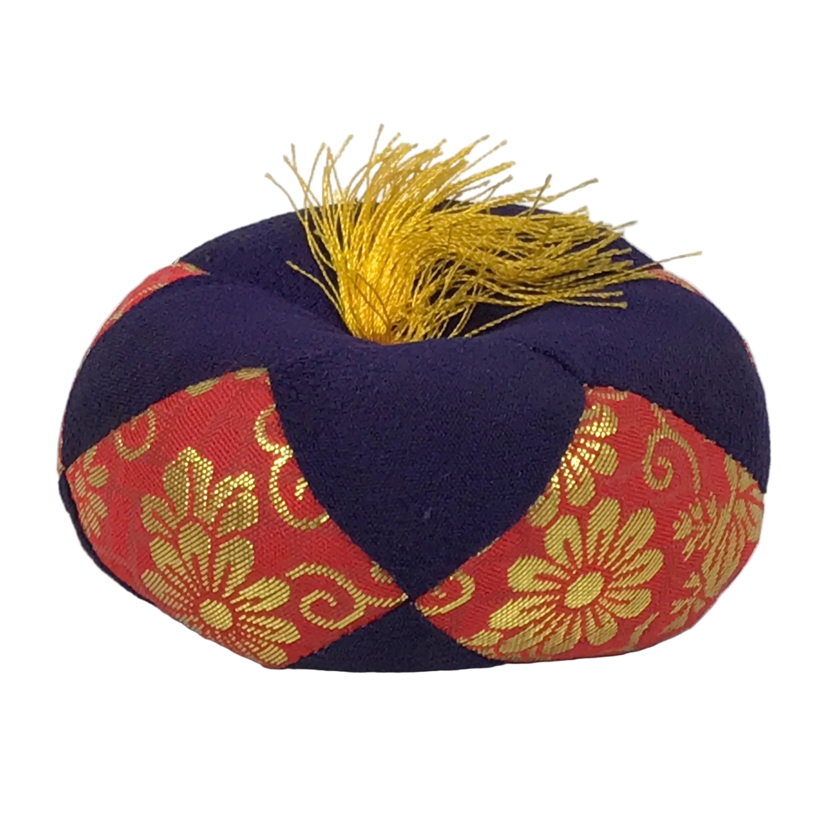 Japanese Buddhist Orin Bell Singing Bowl Fabric Pillow Vtg Purple Red Gold BA897