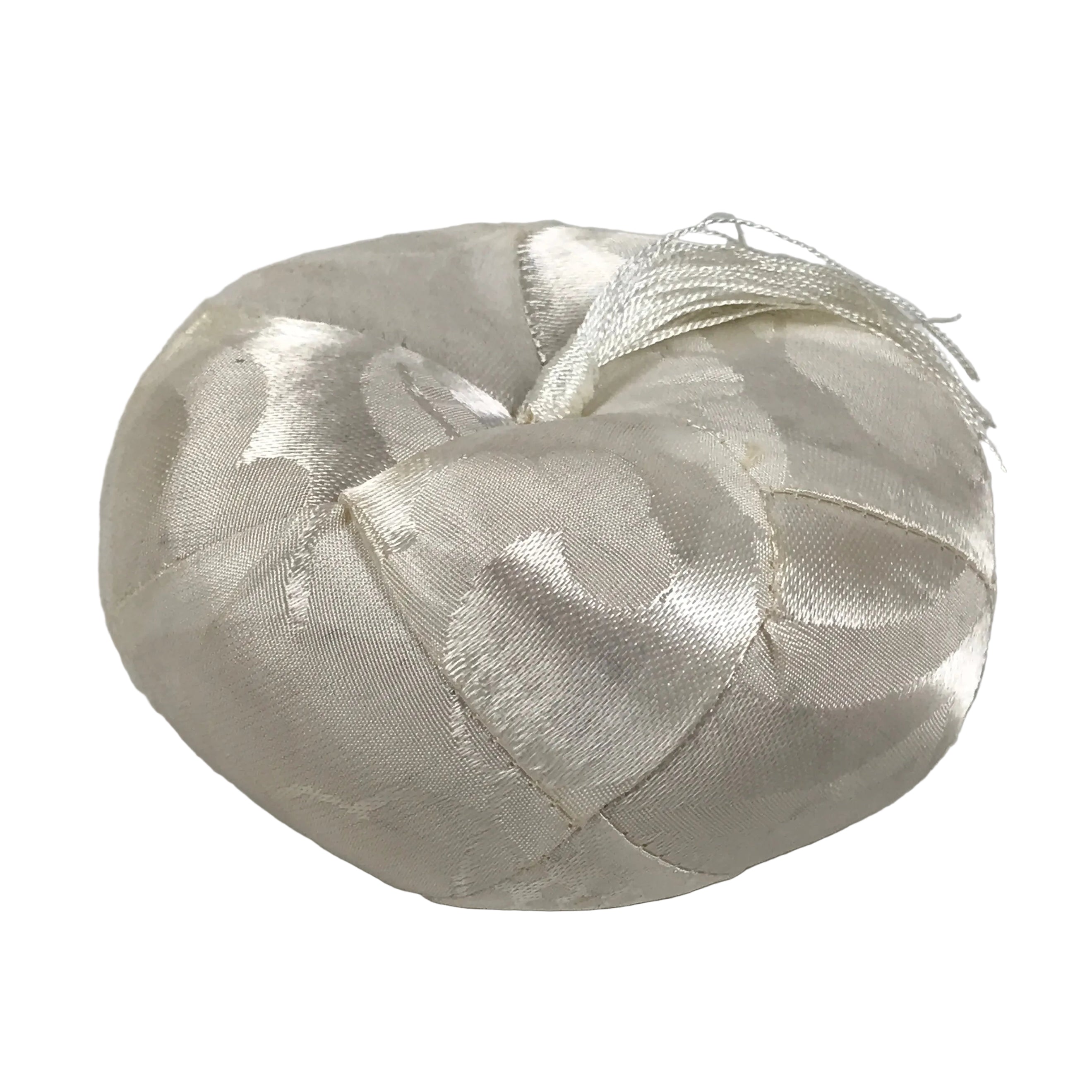 Japanese Buddhist Orin Bell Singing Bowl Fabric Pillow White Tassel Floral BA898