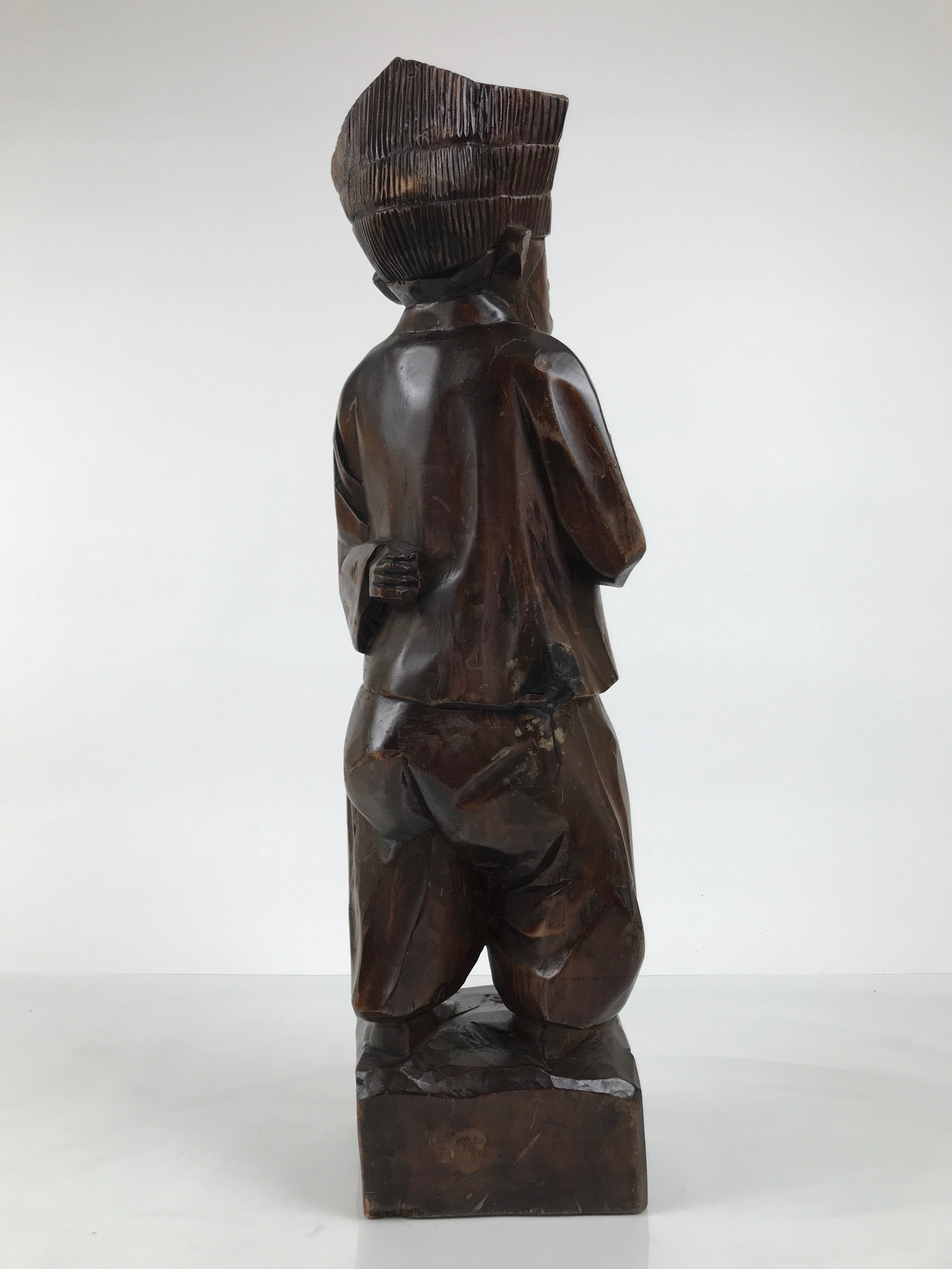 Japanese Carved Wooden Statue Old Man Vtg Fukurokuju 7 Lucky Gods Brown ST95