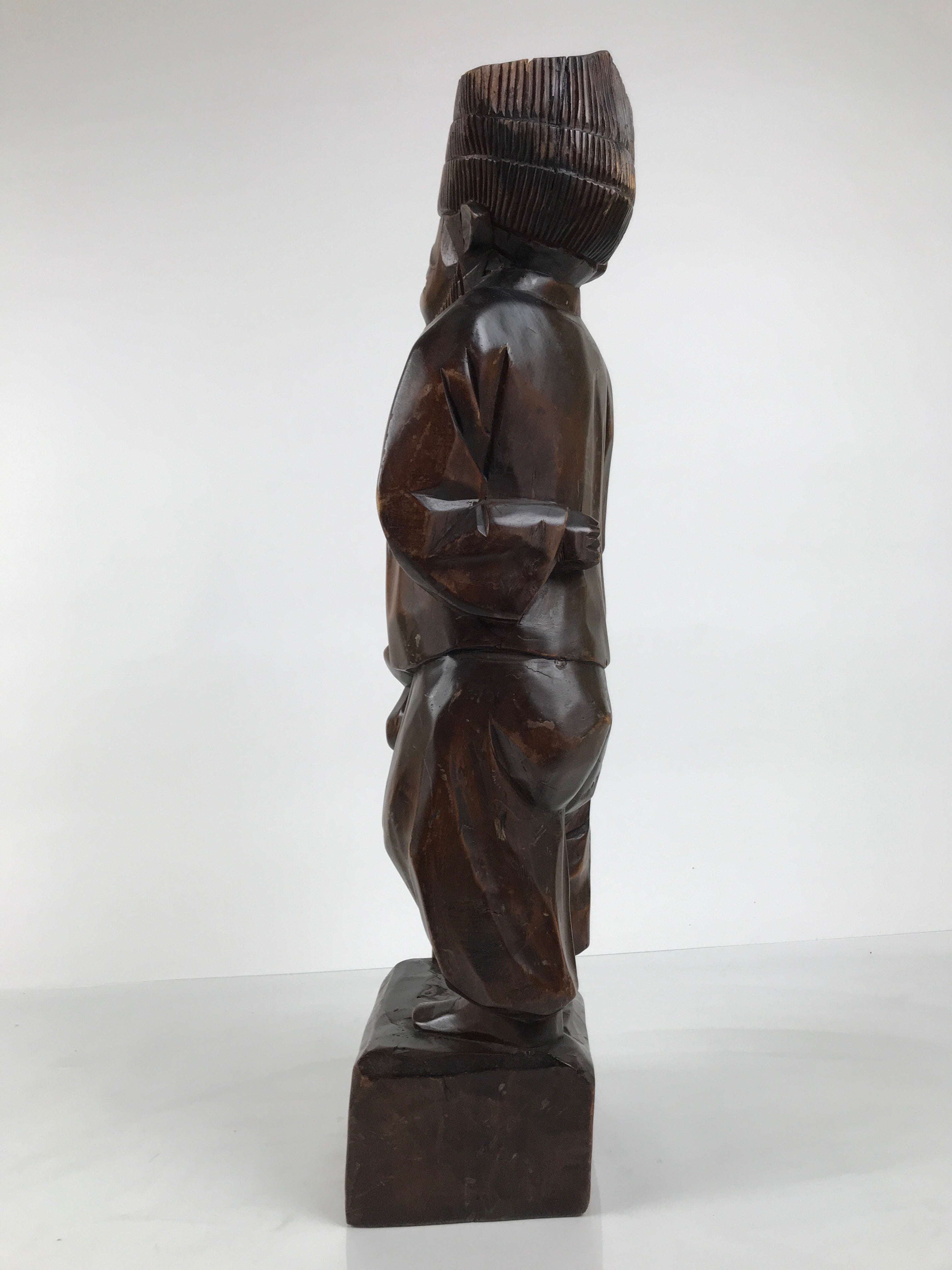 Japanese Carved Wooden Statue Old Man Vtg Fukurokuju 7 Lucky Gods Brown ST95