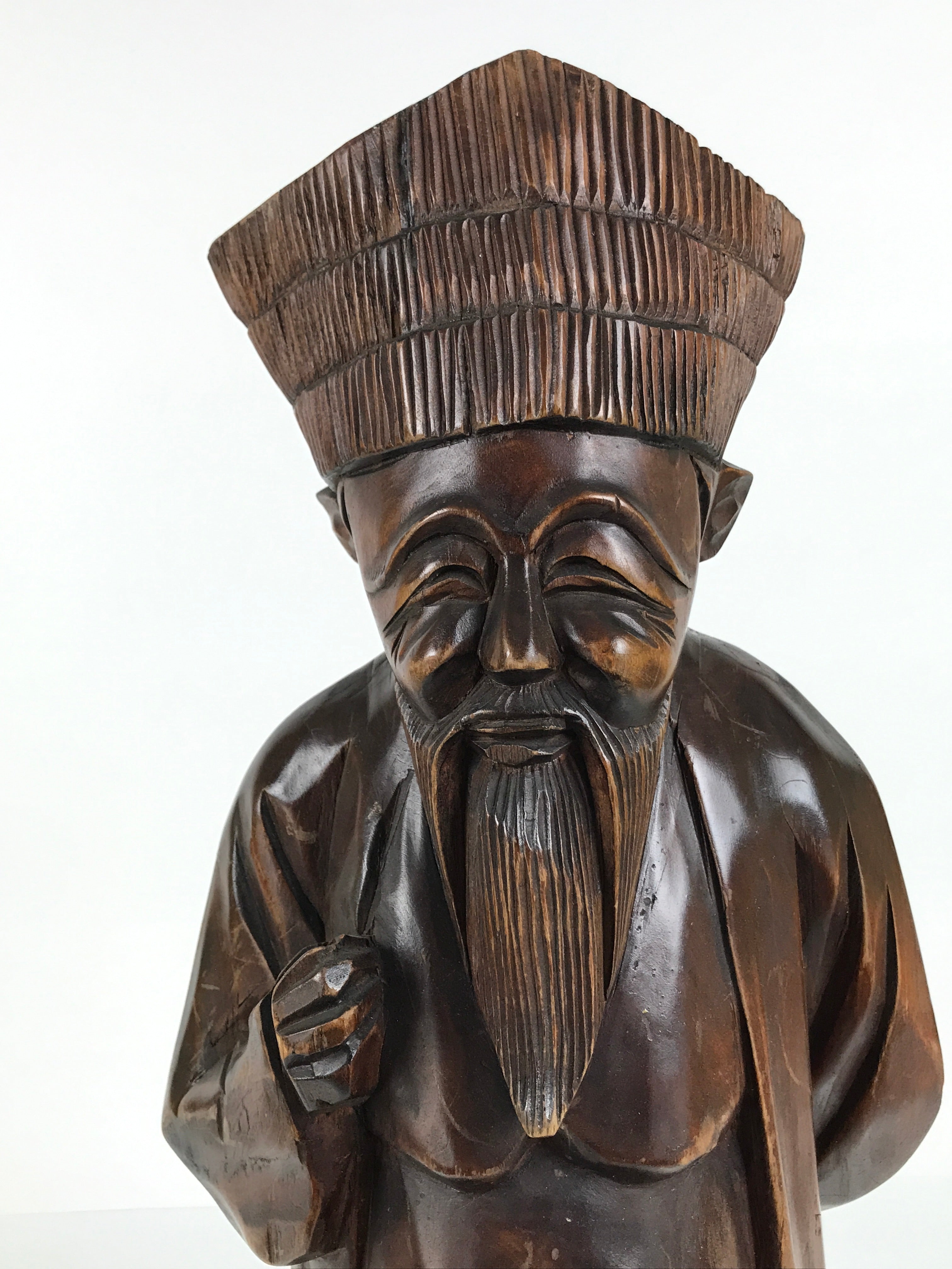 Japanese Carved Wooden Statue Old Man Vtg Fukurokuju 7 Lucky Gods Brown ST95