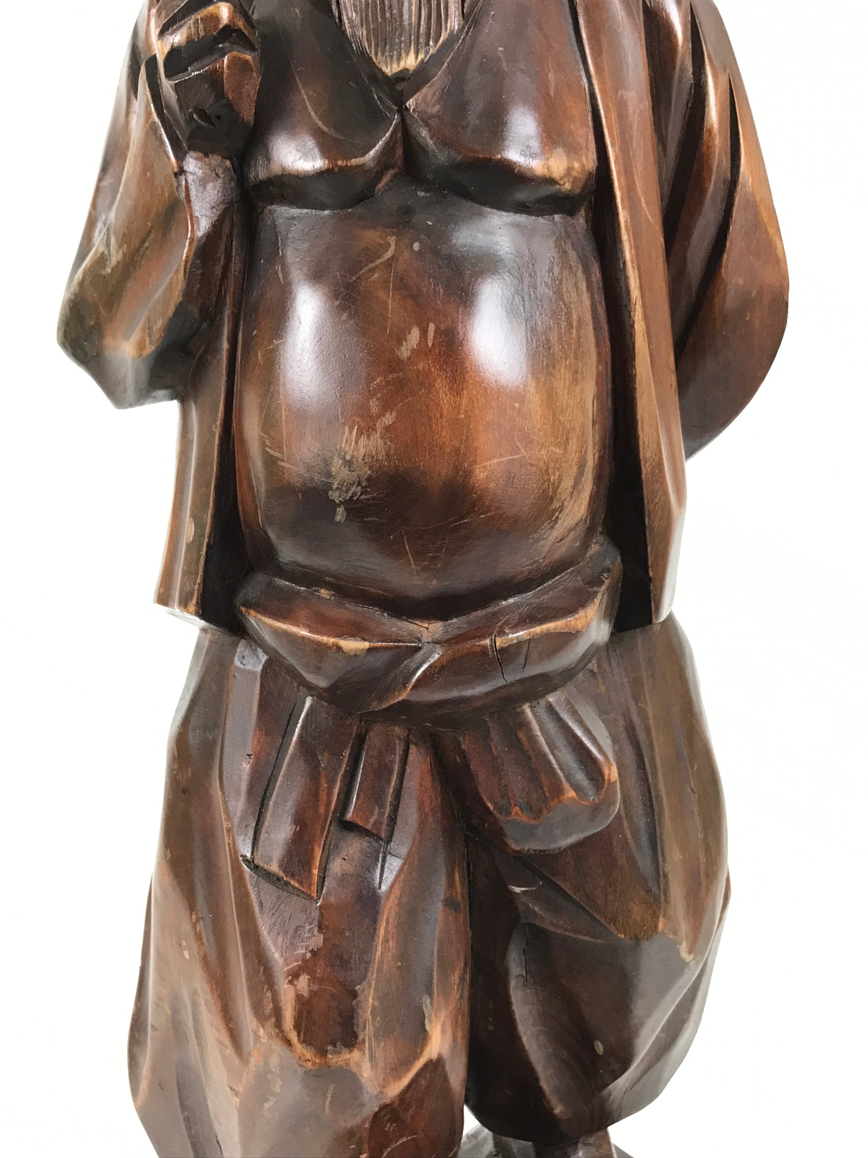 Japanese Carved Wooden Statue Old Man Vtg Fukurokuju 7 Lucky Gods Brown ST95