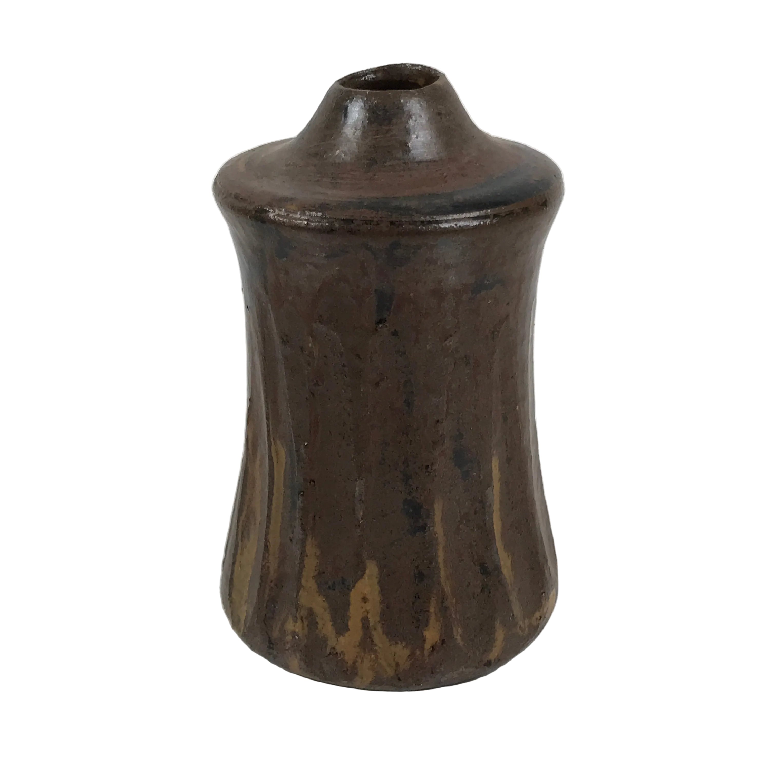 Japanese Ceramic Flower Vase Vtg Ikebana Kabin Brown Black Taper Mentori FK239