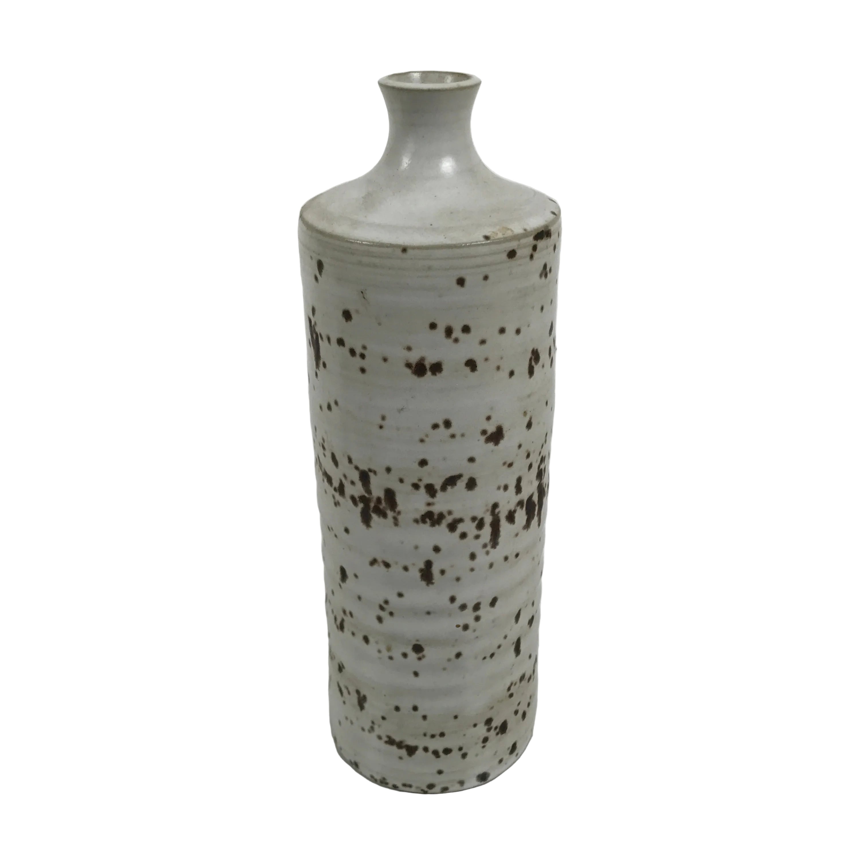 Japanese Ceramic Flower Vase Vtg Ikebana Kabin Cylindrical White Brown FK231