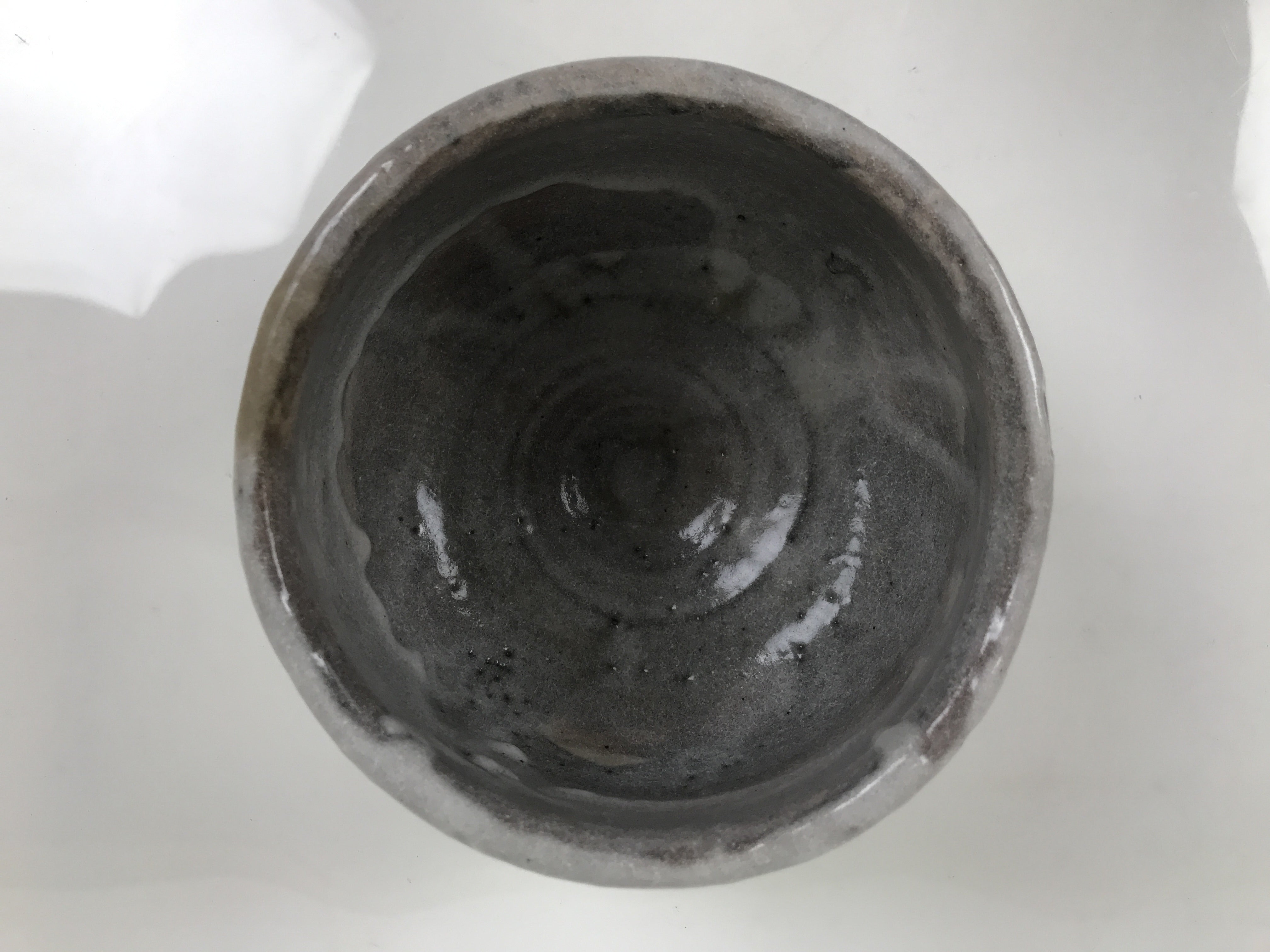 Japanese Ceramic Green Tea Bowl Matcha Chawan Pottery Gray Shino Wood Box PX807