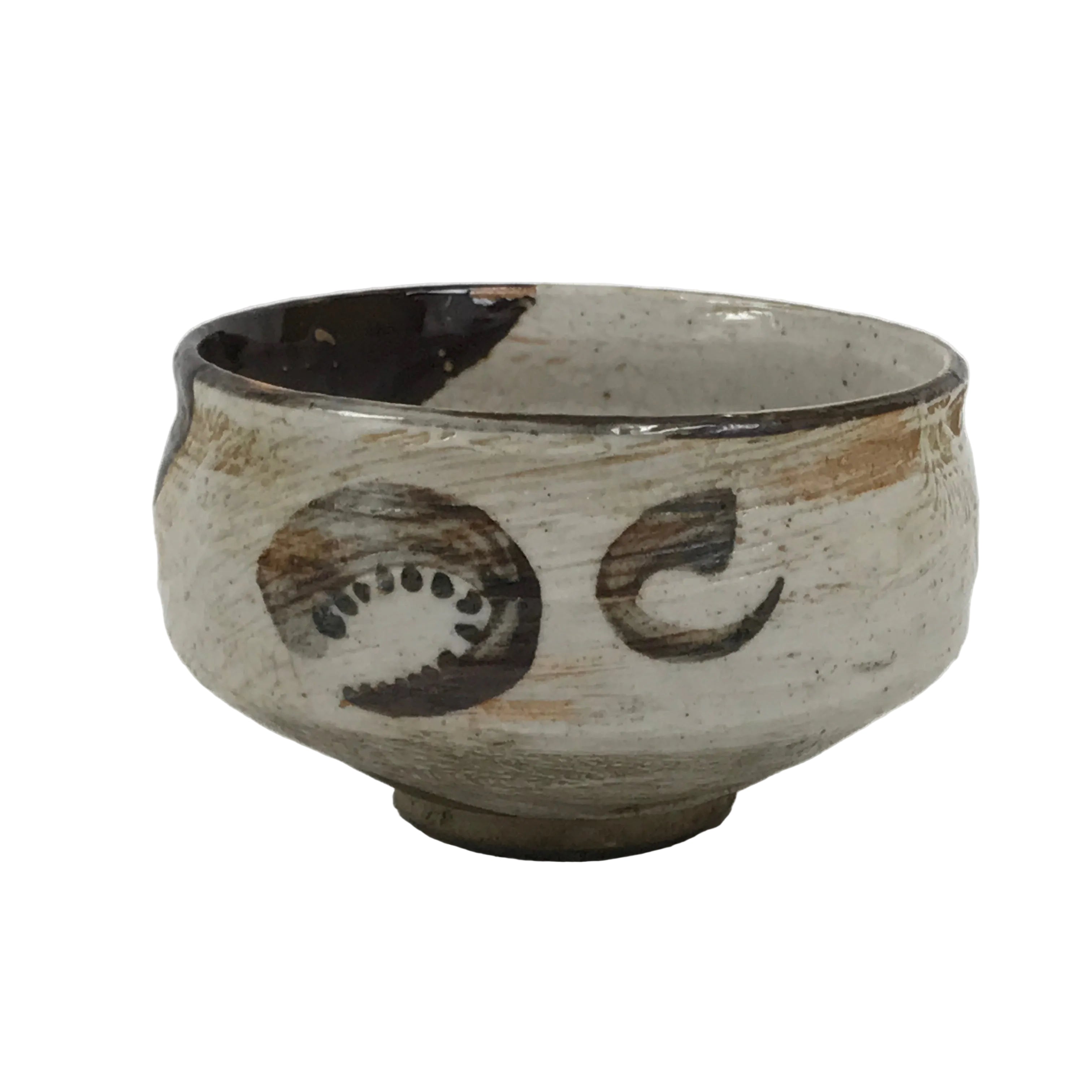Japanese Ceramic Green Tea Bowl Matcha Chawan Vtg Pottery Brown White CHB156