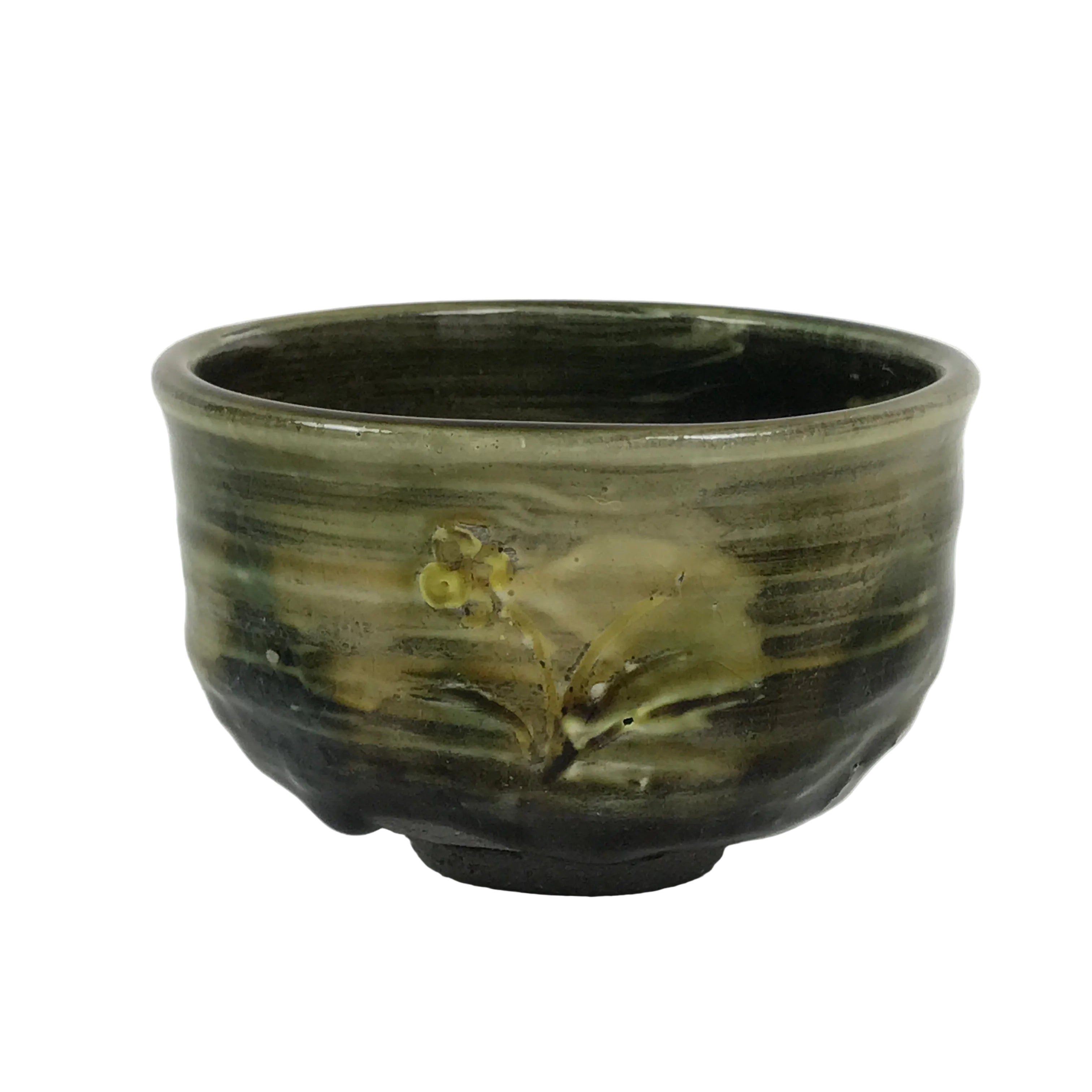 Japanese Ceramic Green Tea Bowl Matcha Chawan Vtg Pottery Brush Stroke CHB154
