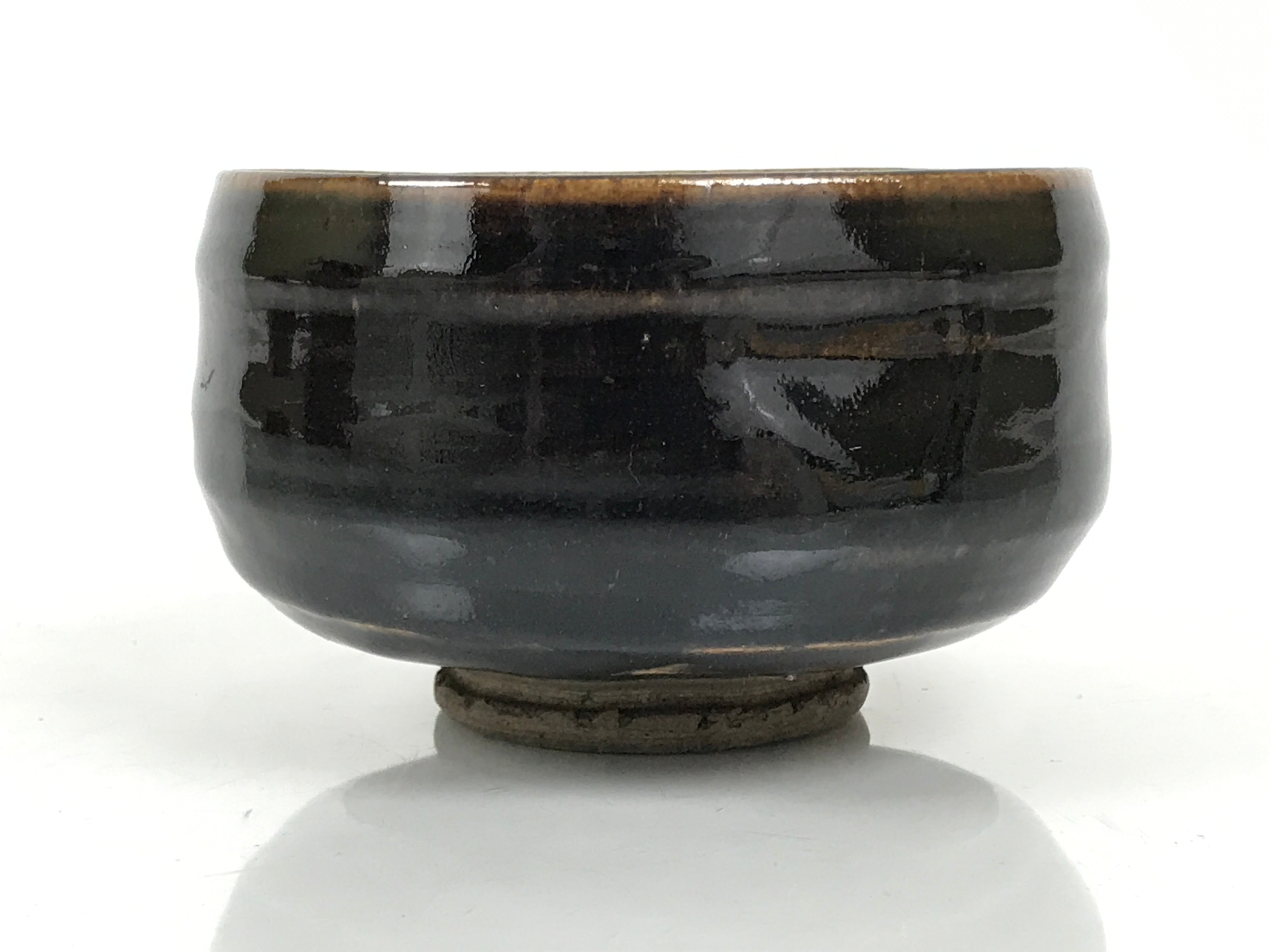 Japanese Ceramic Green Tea Bowl Matcha Chawan Vtg Pottery Dark Brown CHB158