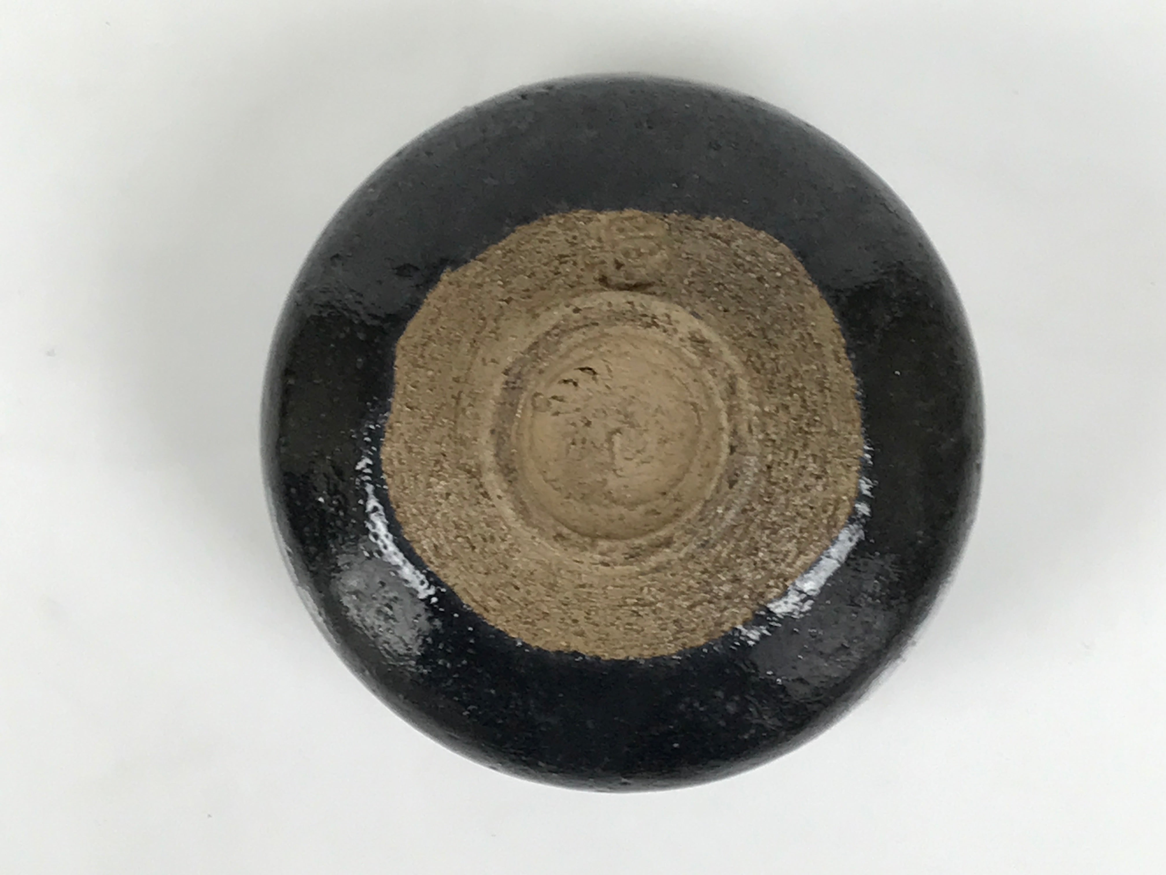 Japanese Ceramic Green Tea Bowl Matcha Chawan Vtg Pottery Glossy Black CHB153
